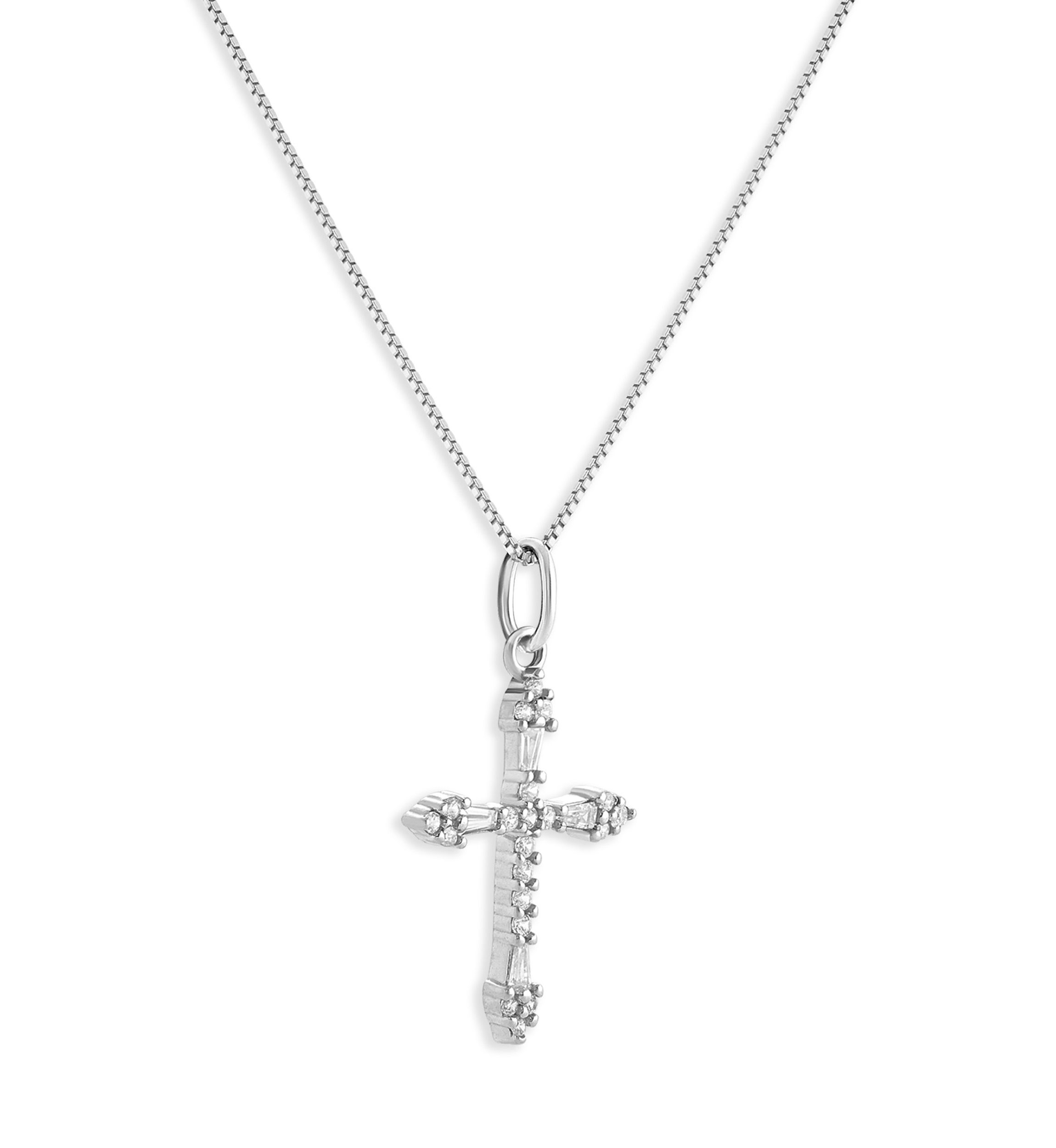 Sterling Silver Cubic Zirconia Cross Pendant Necklace