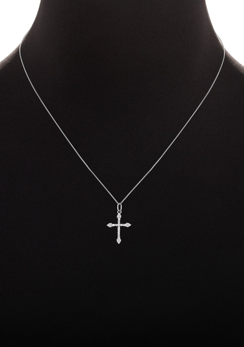 Sterling Silver Cubic Zirconia Cross Pendant Necklace