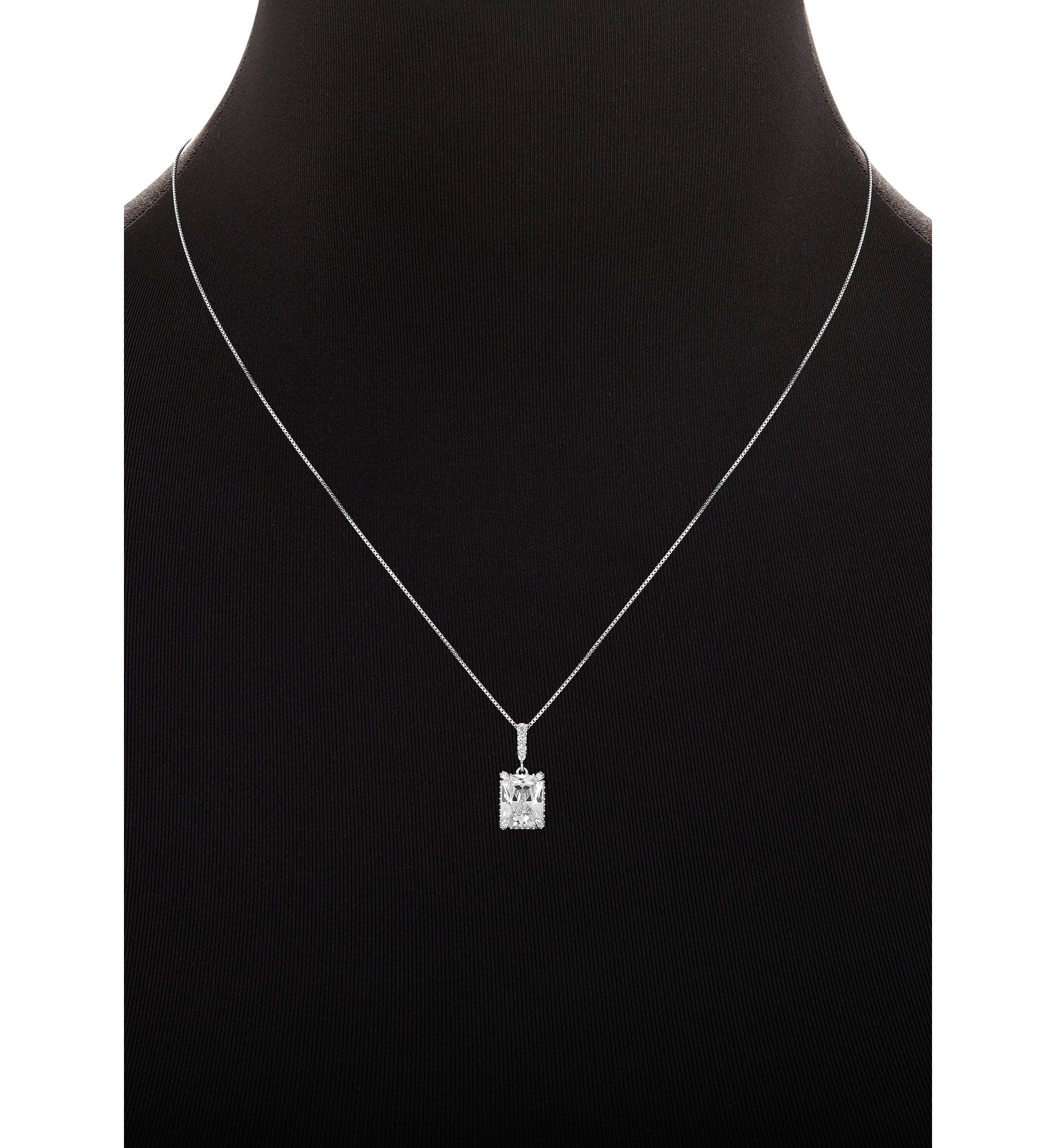 Sterling Silver Cubic Zirconia Emerald Shape Pendant Necklace