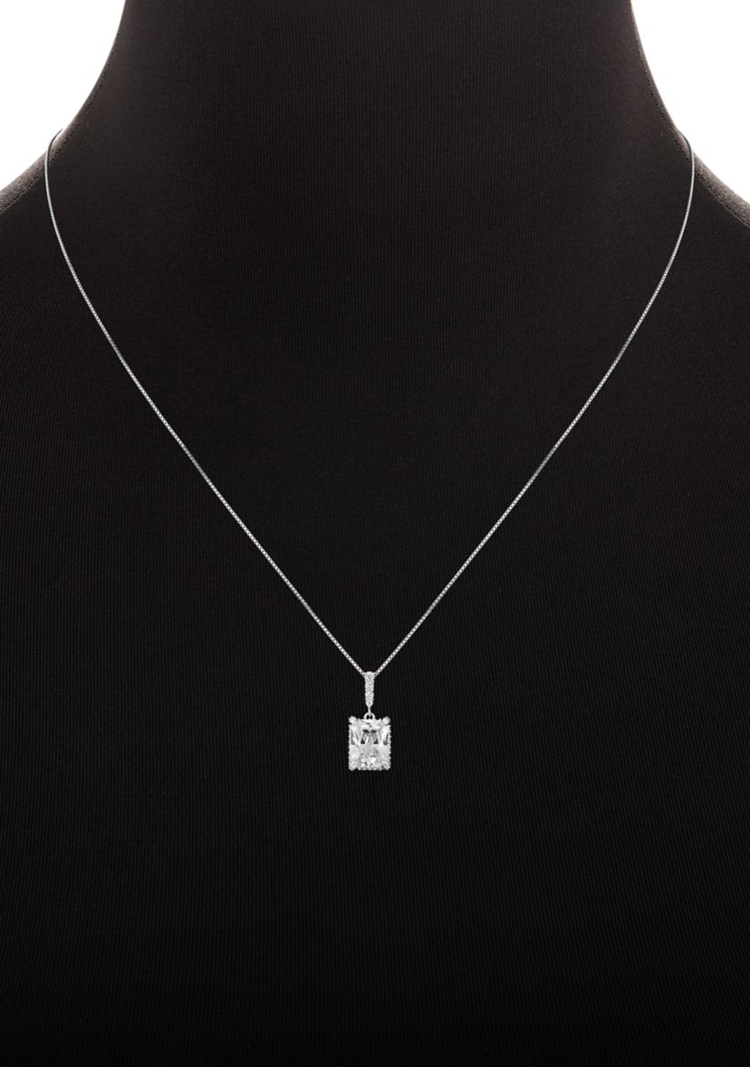 Sterling Silver Cubic Zirconia Emerald Shape Pendant Necklace