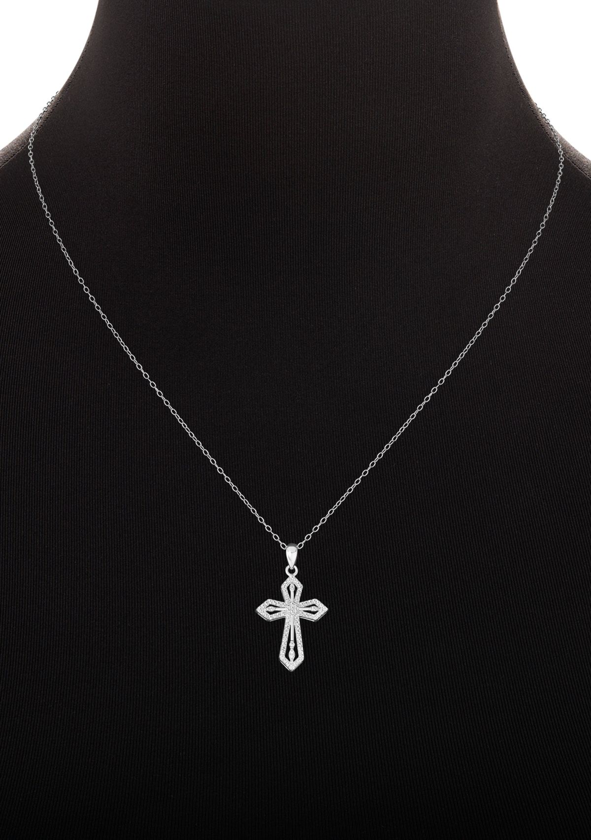 Sterling Silver Cubic Zirconia Textured Cross Pendant Necklace