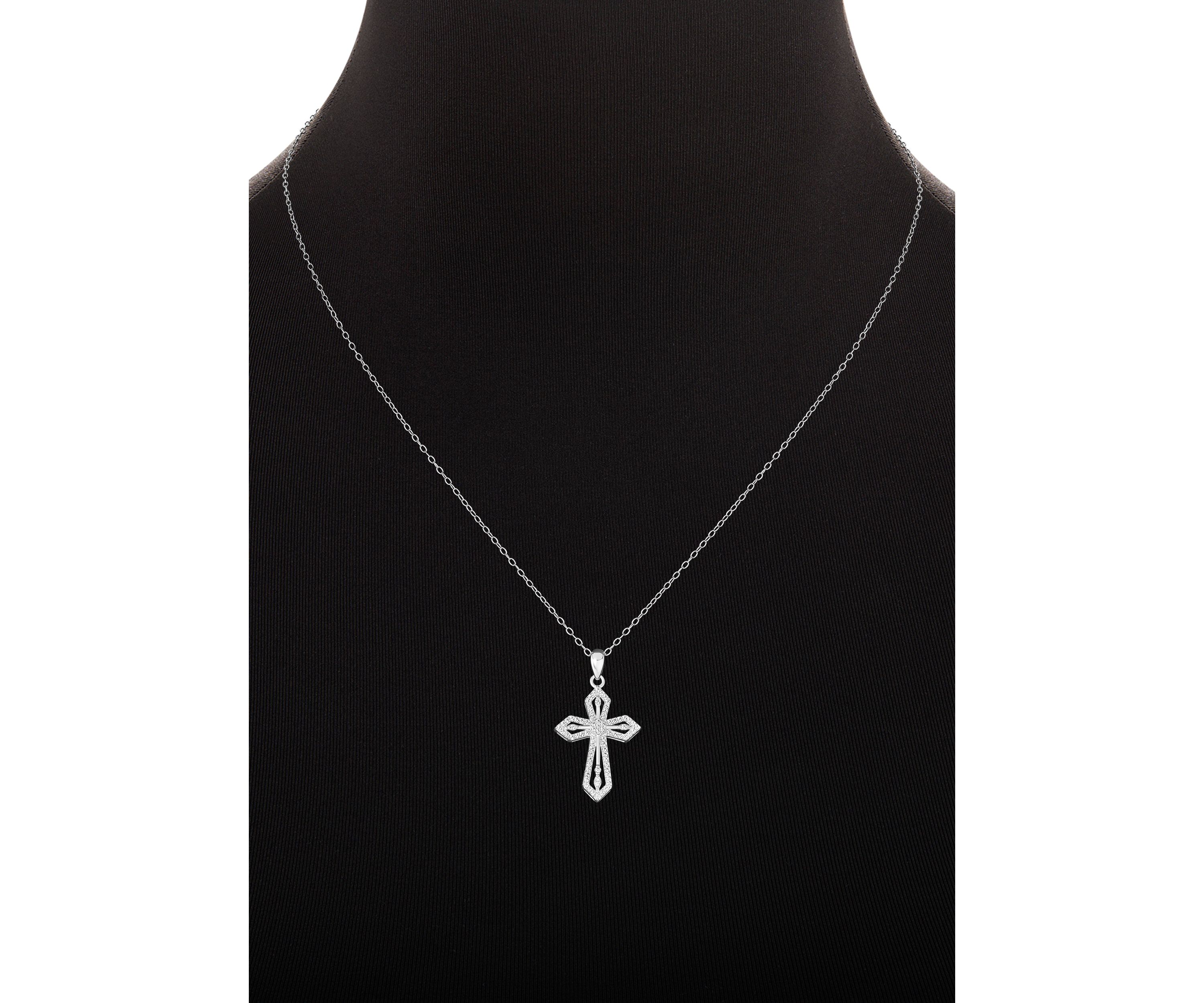 Sterling Silver Cubic Zirconia Textured Cross Pendant Necklace