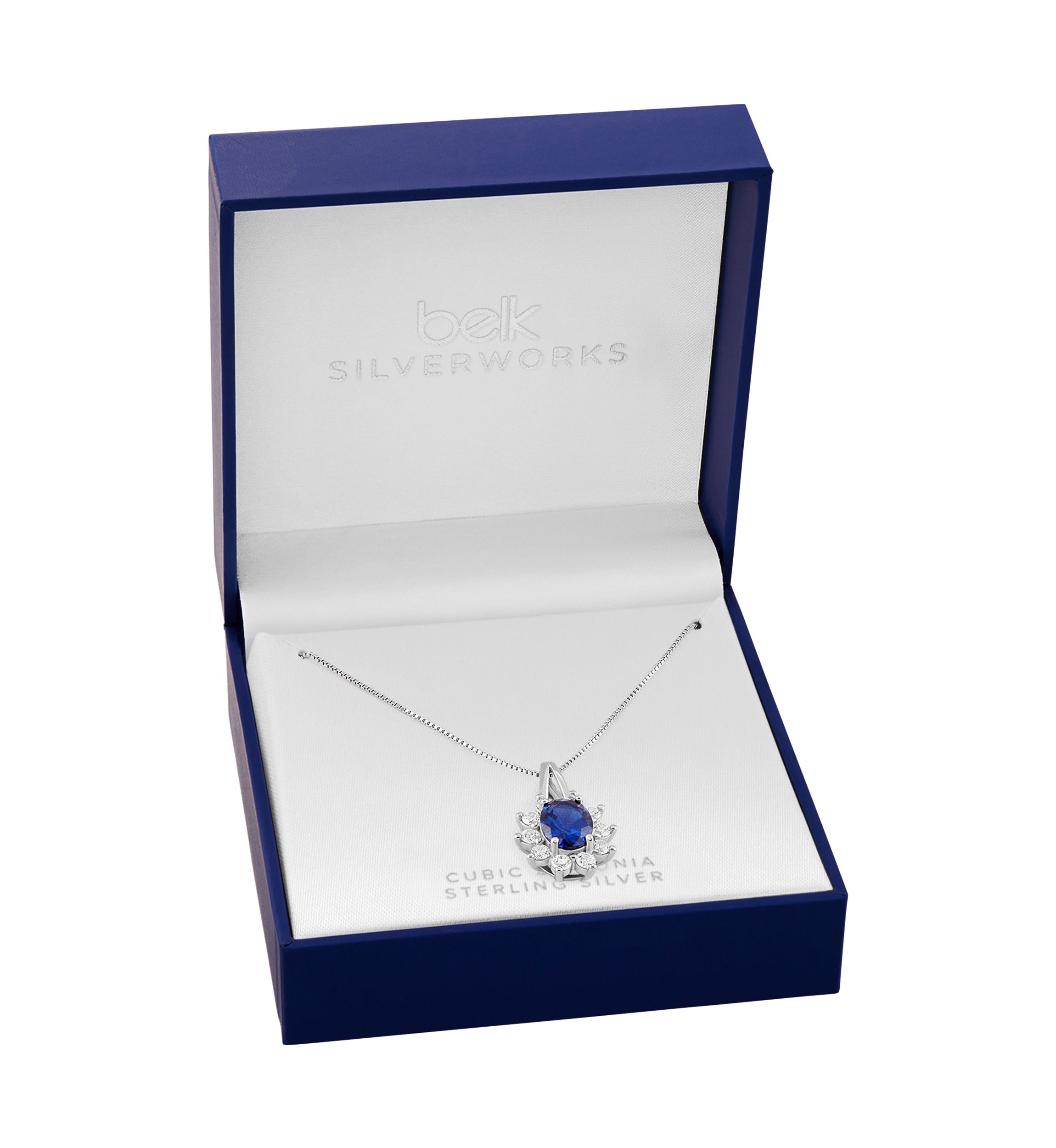 Sterling Silver Cubic Zirconia Blue Nano Oval Flower Pendant Necklace