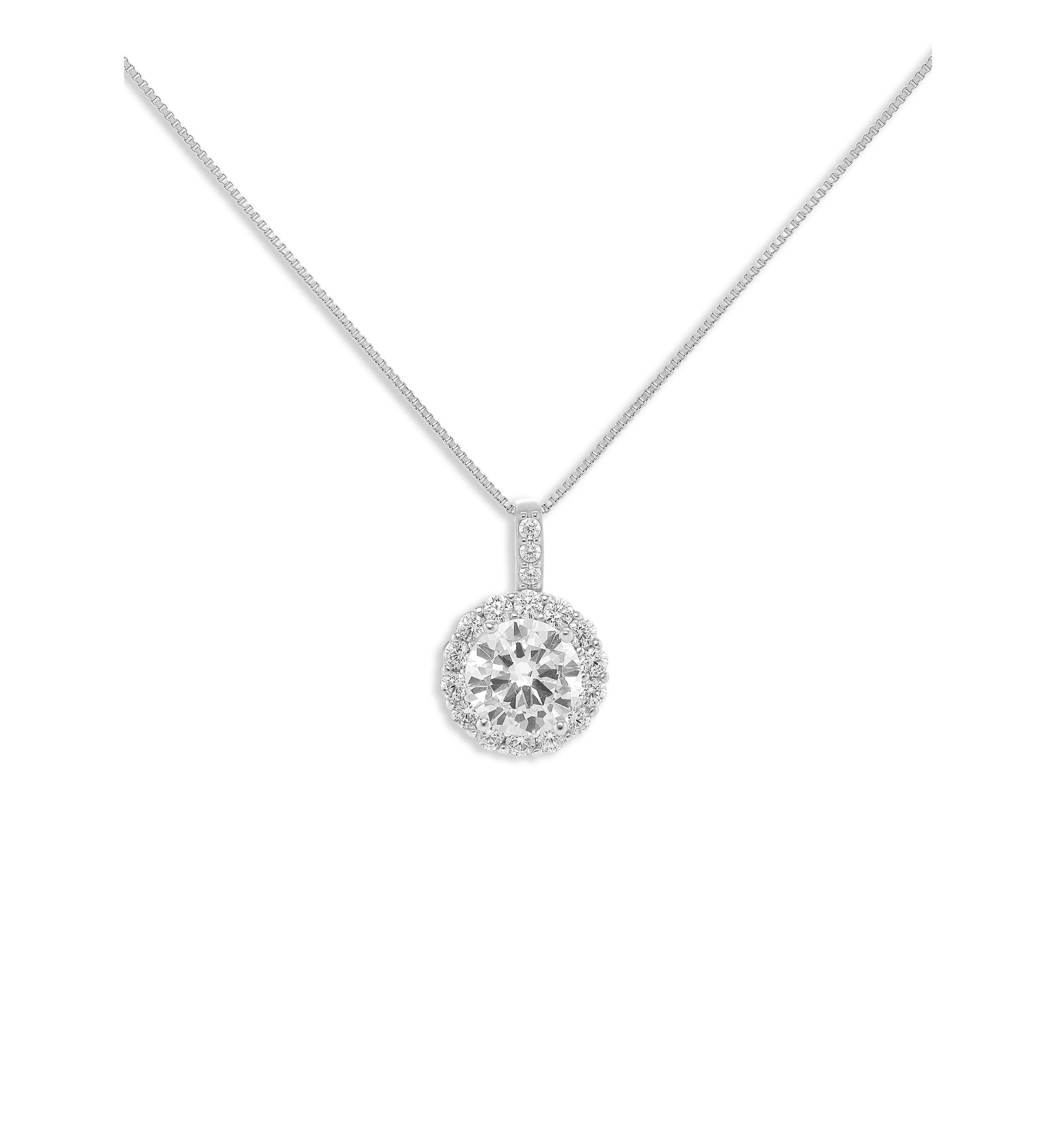 Sterling Cubic Zirconia Round Pendant Necklace