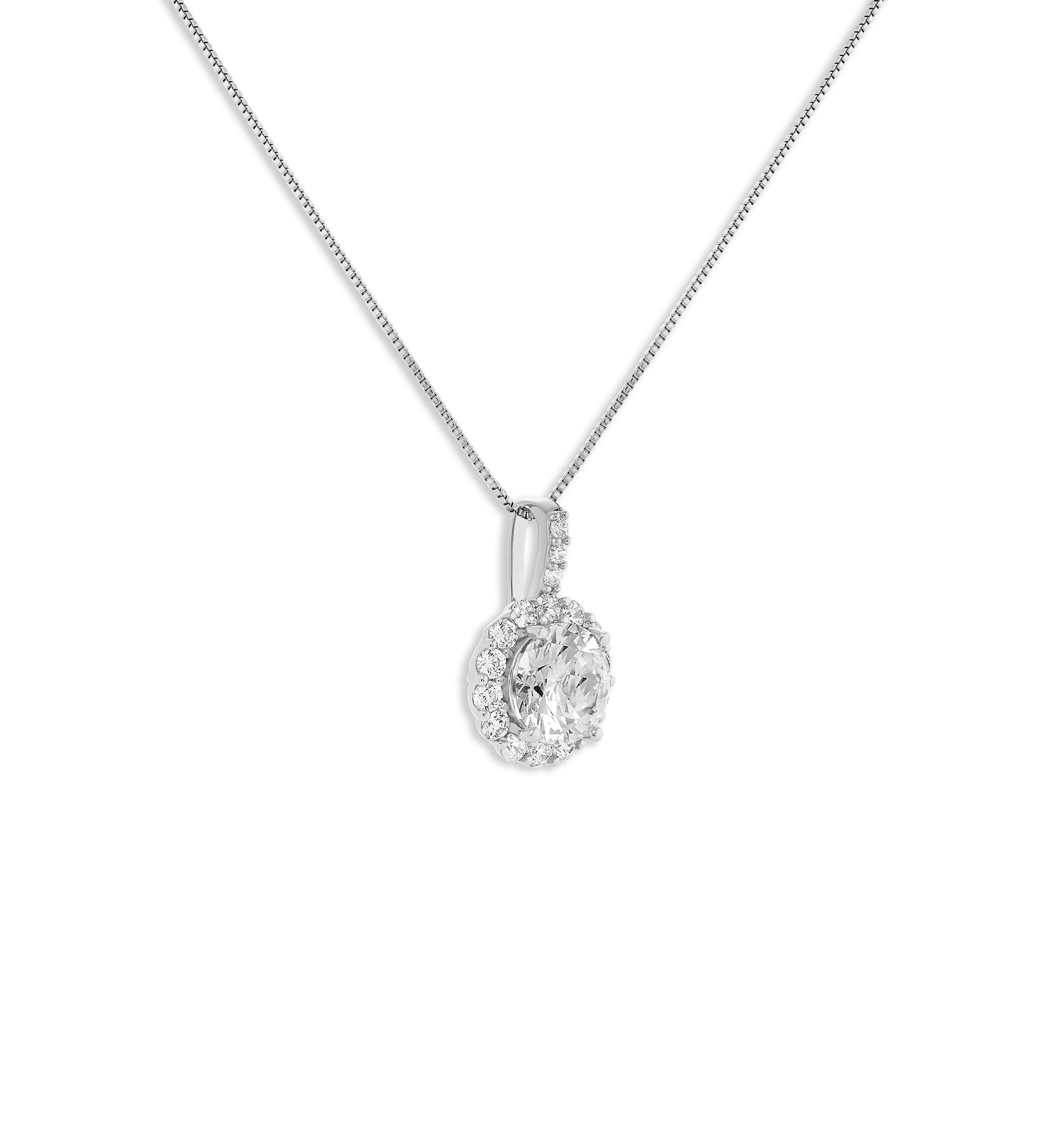 Sterling Cubic Zirconia Round Pendant Necklace