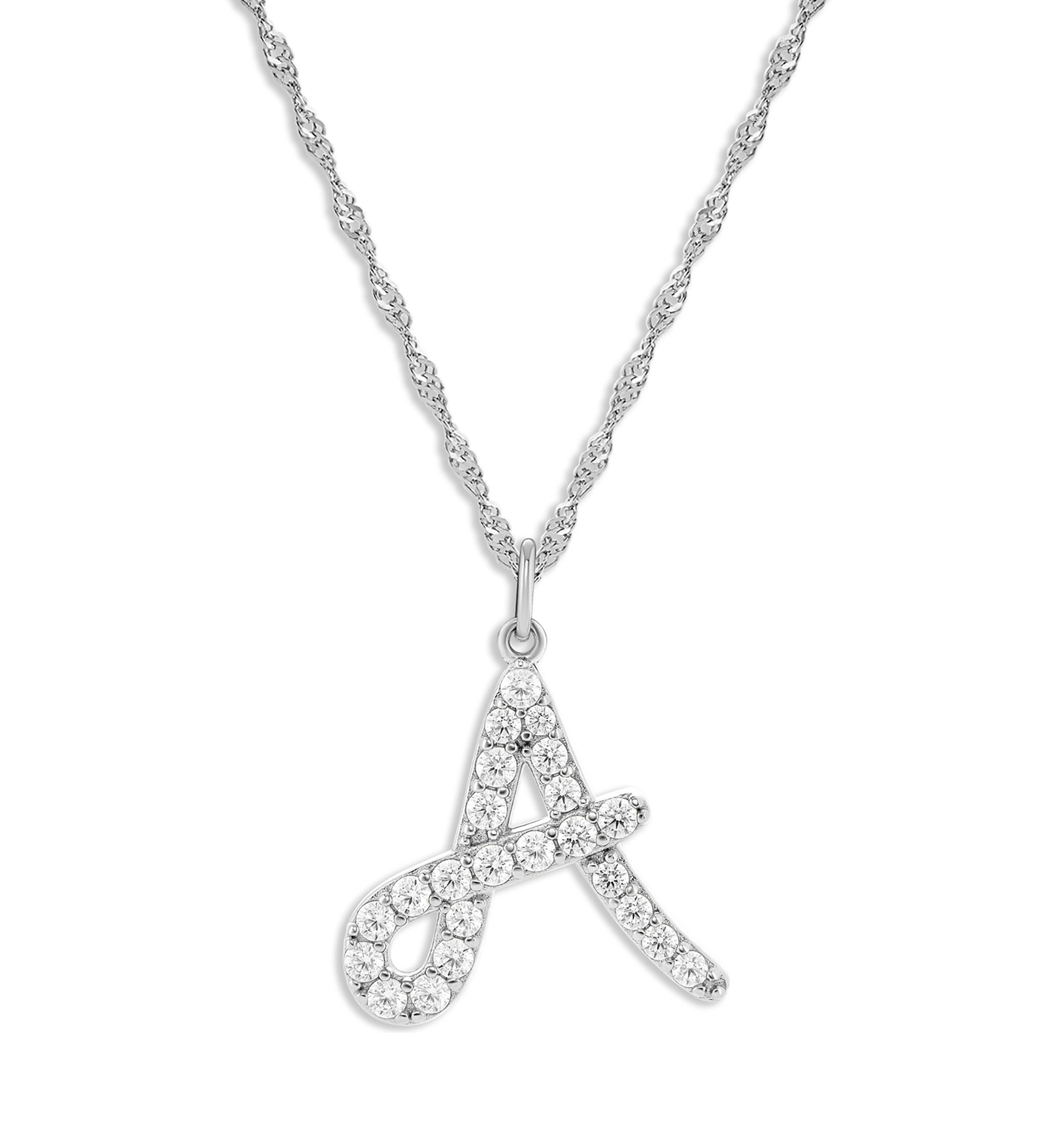 Sterling Silver Pavé Cubic Zirconia Initial Pendant Necklace