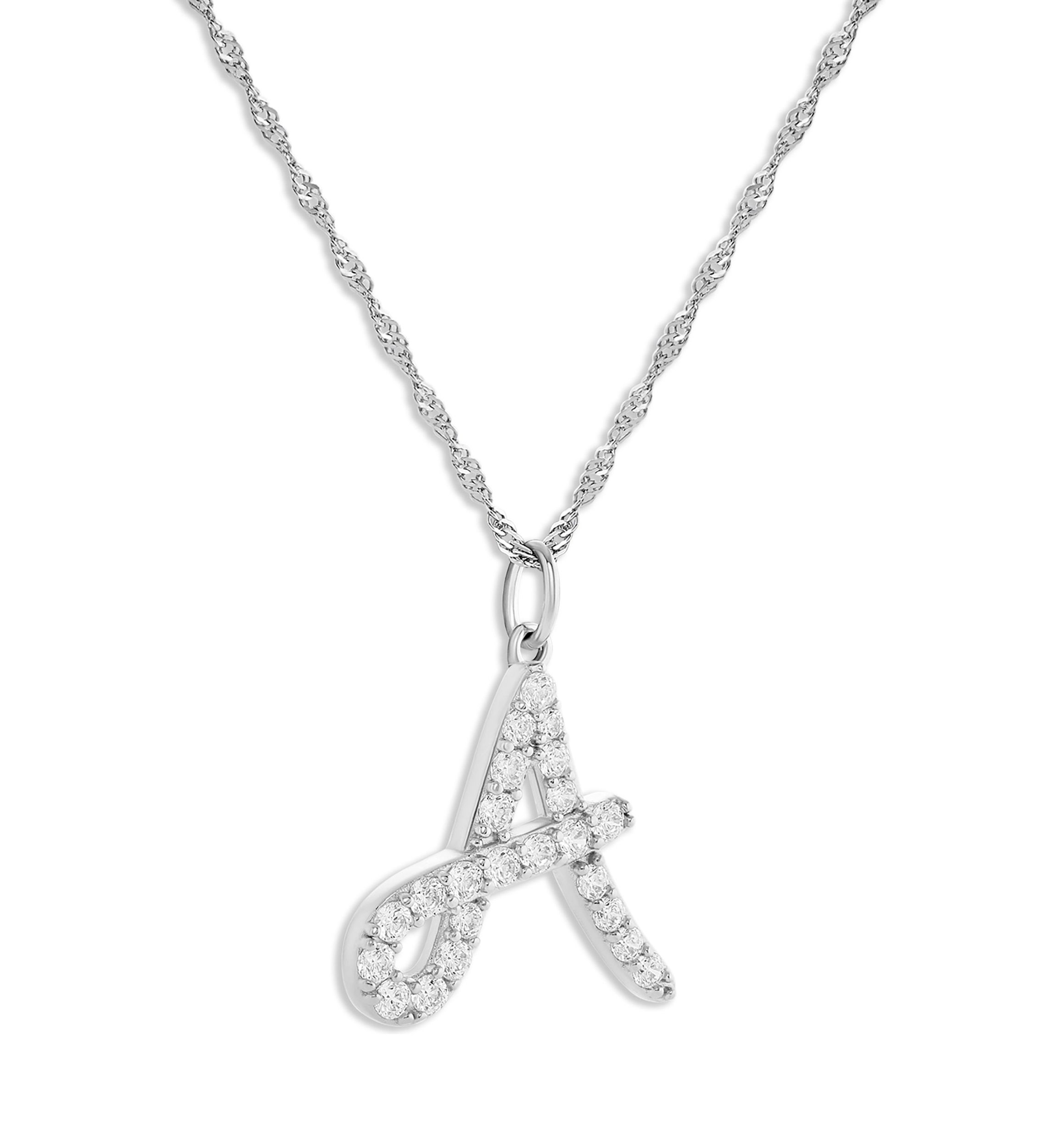 Sterling Silver Pavé Cubic Zirconia Initial Pendant Necklace