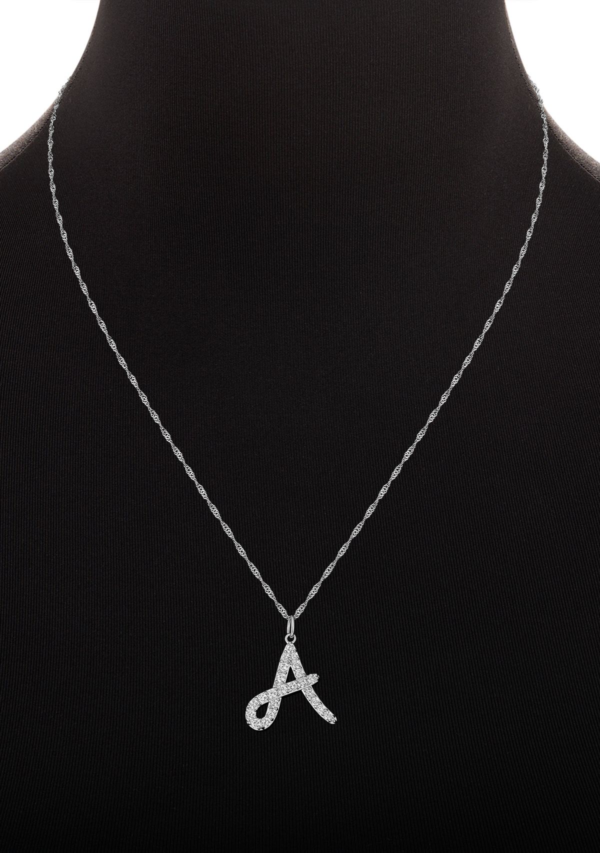 Sterling Silver Pavé Cubic Zirconia Initial Pendant Necklace