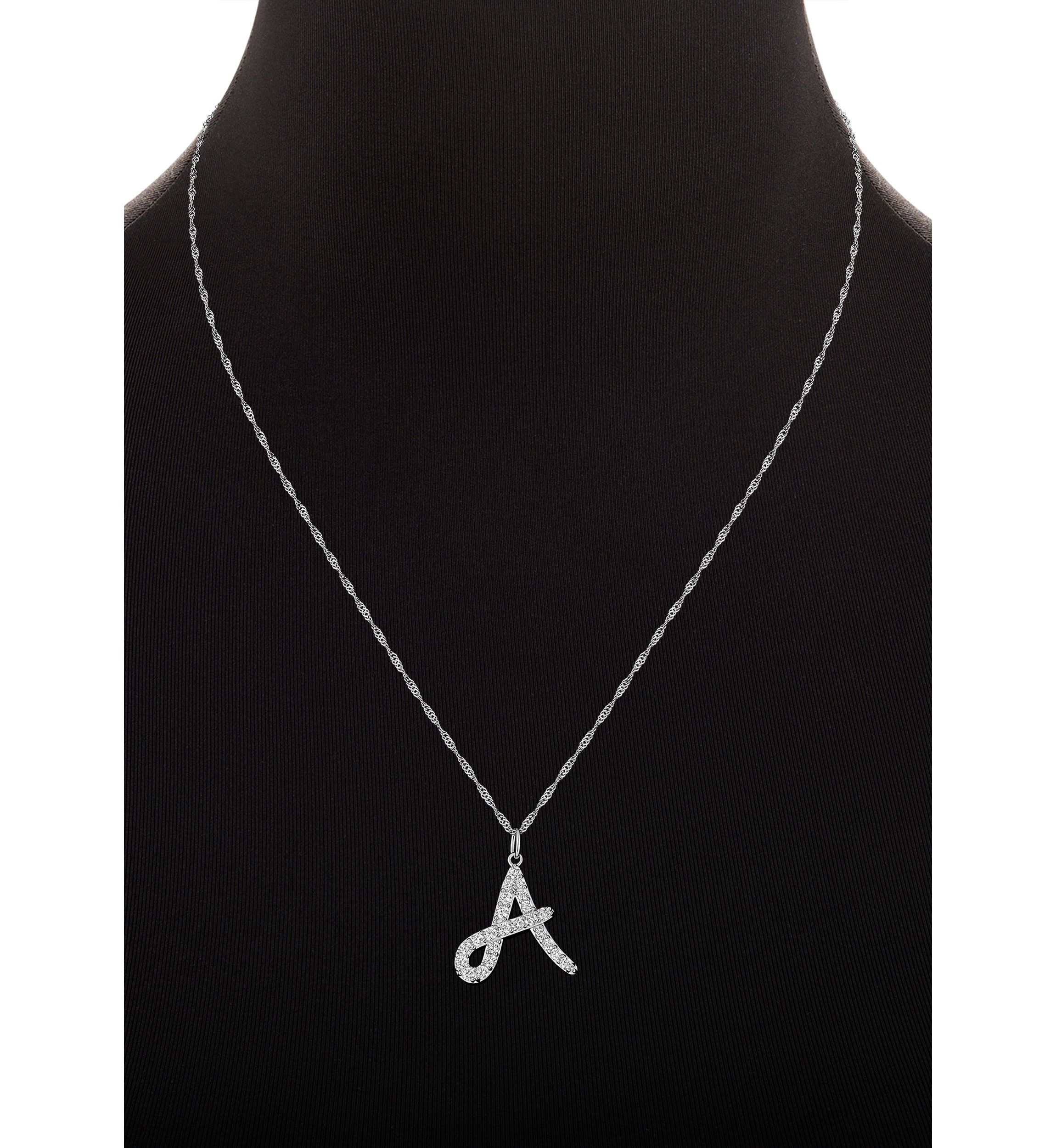 Sterling Silver Pavé Cubic Zirconia Initial Pendant Necklace