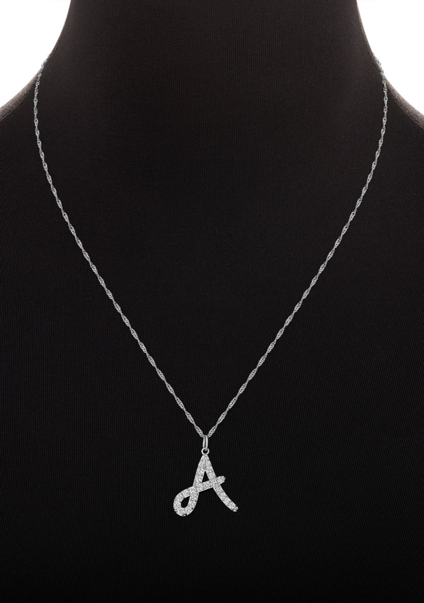 Sterling Silver Pavé Cubic Zirconia Initial Pendant Necklace