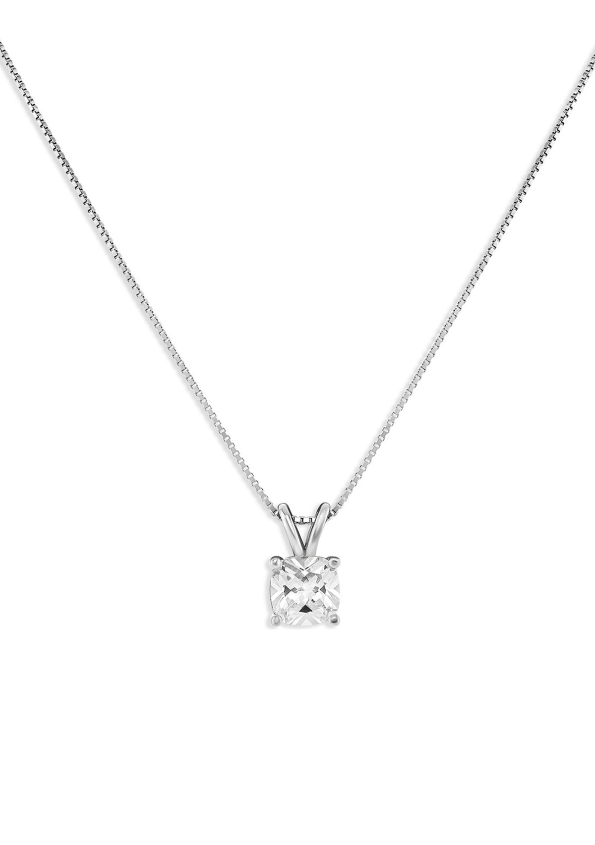 Sterling Silver 6 Millimeter Cushion Cubic Zirconia Pendant Necklace
