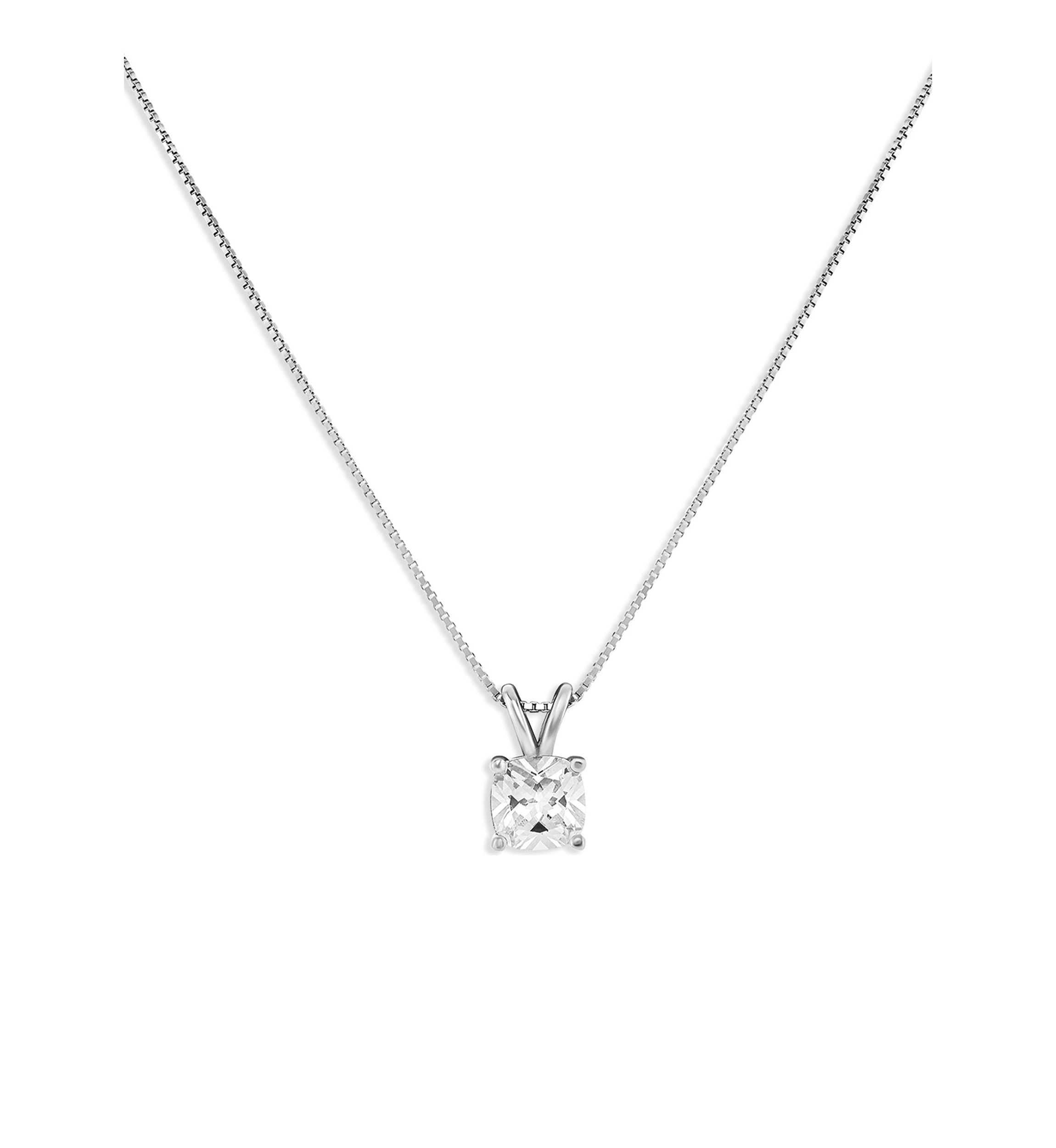 Sterling Silver 6 Millimeter Cushion Cubic Zirconia Pendant Necklace