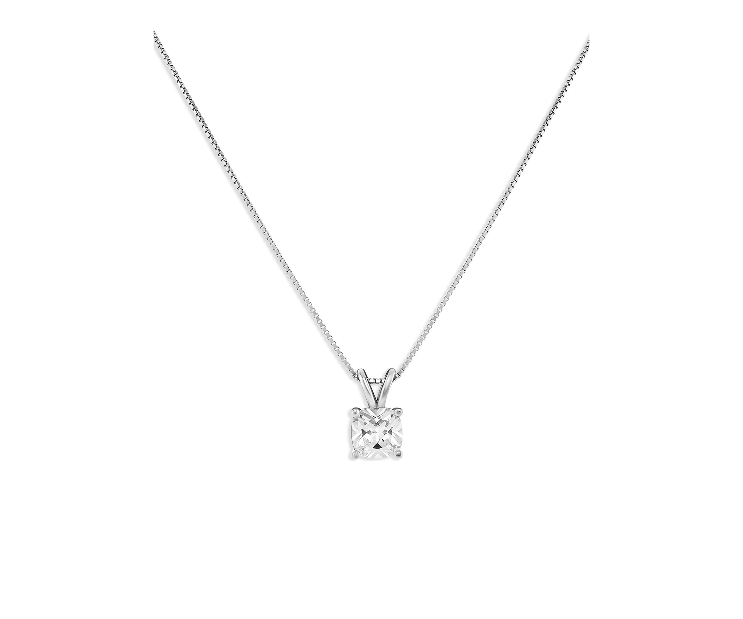 Sterling Silver 6 Millimeter Cushion Cubic Zirconia Pendant Necklace