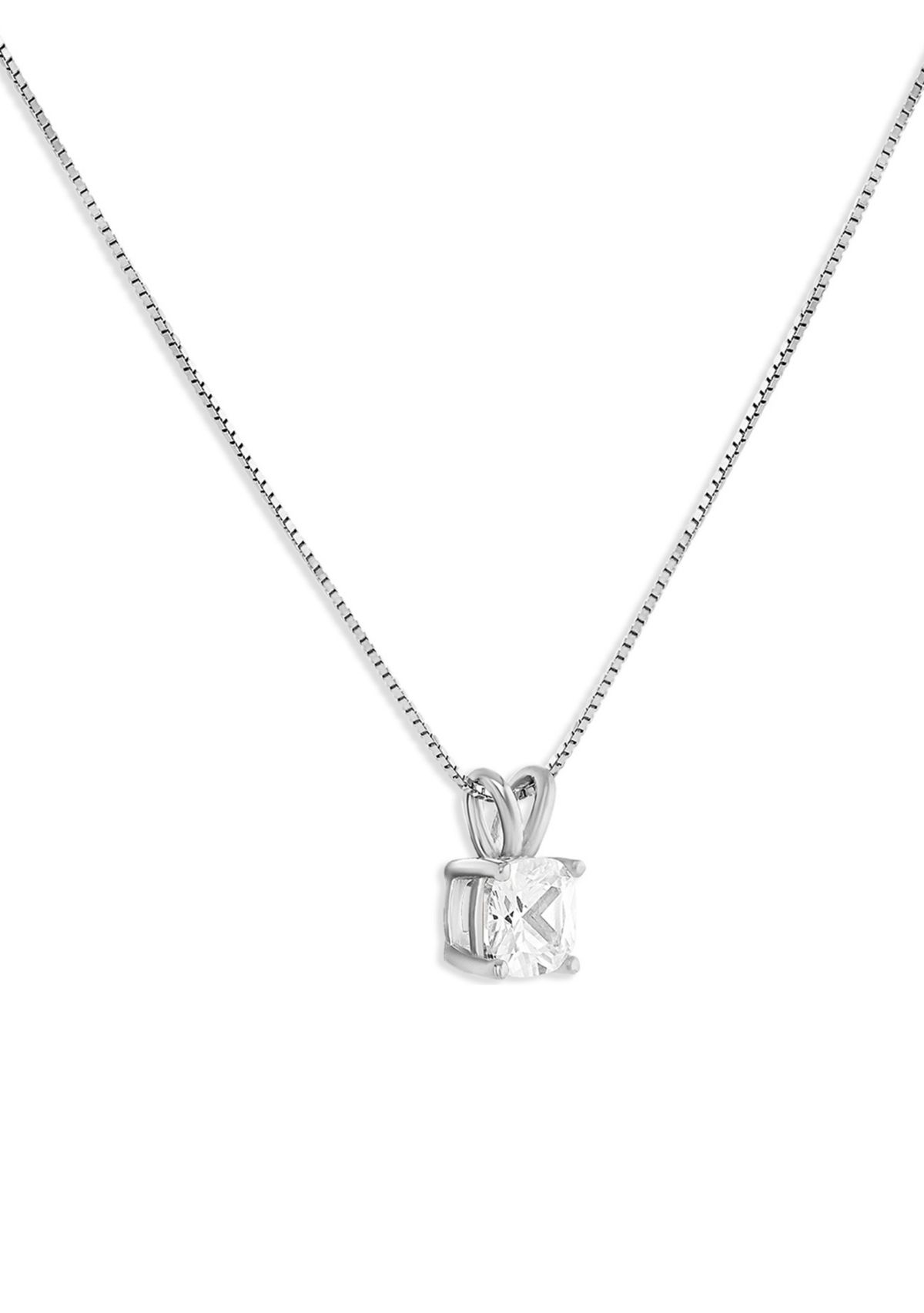Sterling Silver 6 Millimeter Cushion Cubic Zirconia Pendant Necklace