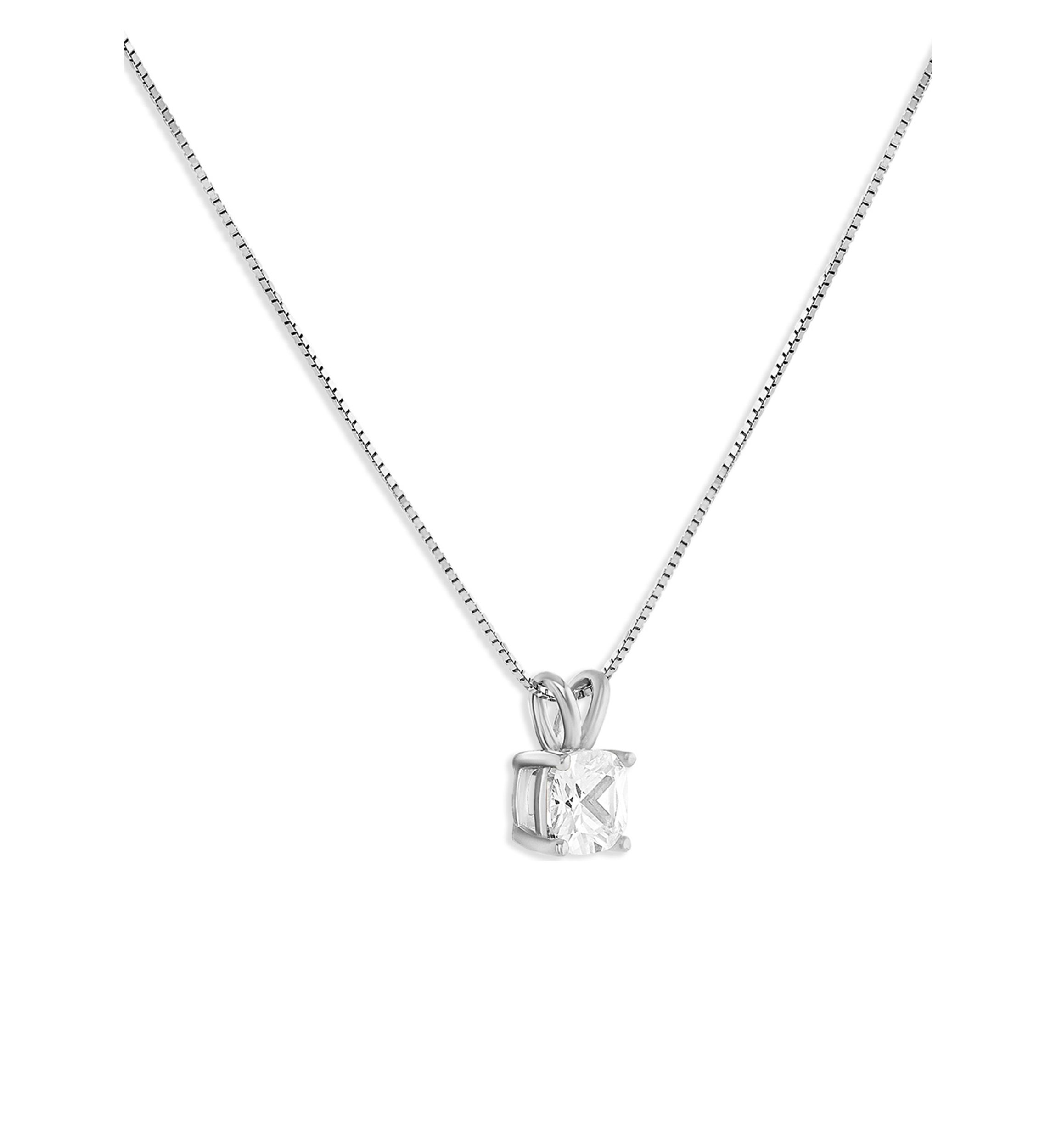 Sterling Silver 6 Millimeter Cushion Cubic Zirconia Pendant Necklace