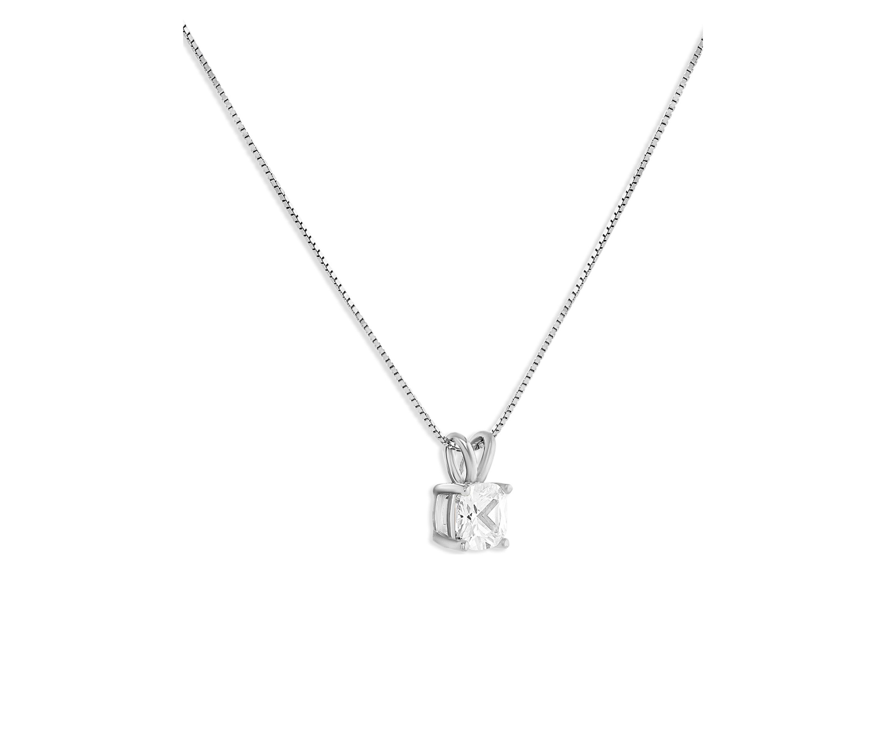 Sterling Silver 6 Millimeter Cushion Cubic Zirconia Pendant Necklace