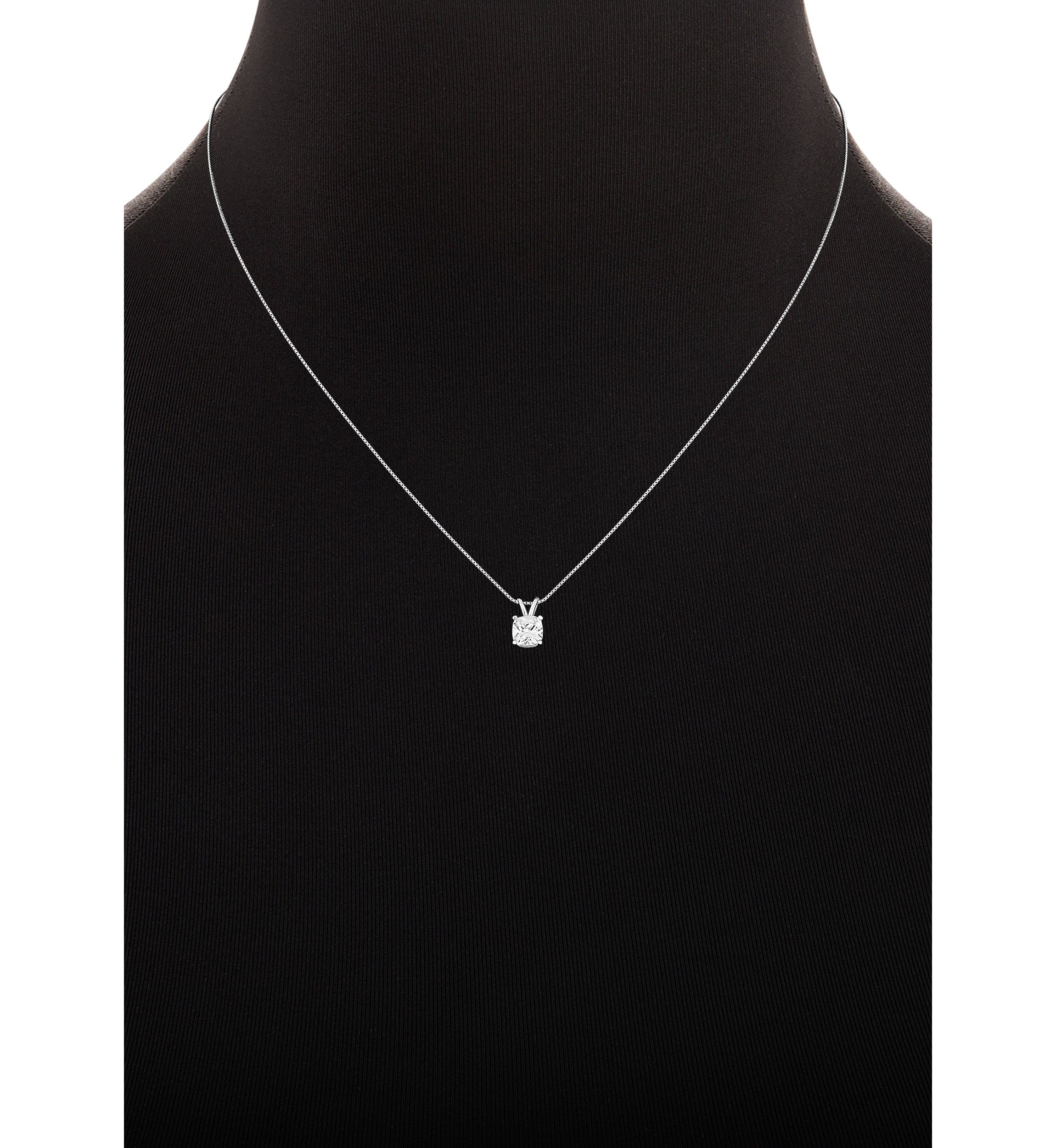 Sterling Silver 6 Millimeter Cushion Cubic Zirconia Pendant Necklace