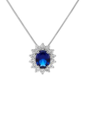 Belk Sterling Silver Sterling Silver Oval Center Cubic Zirconia Flower Pendant Necklace