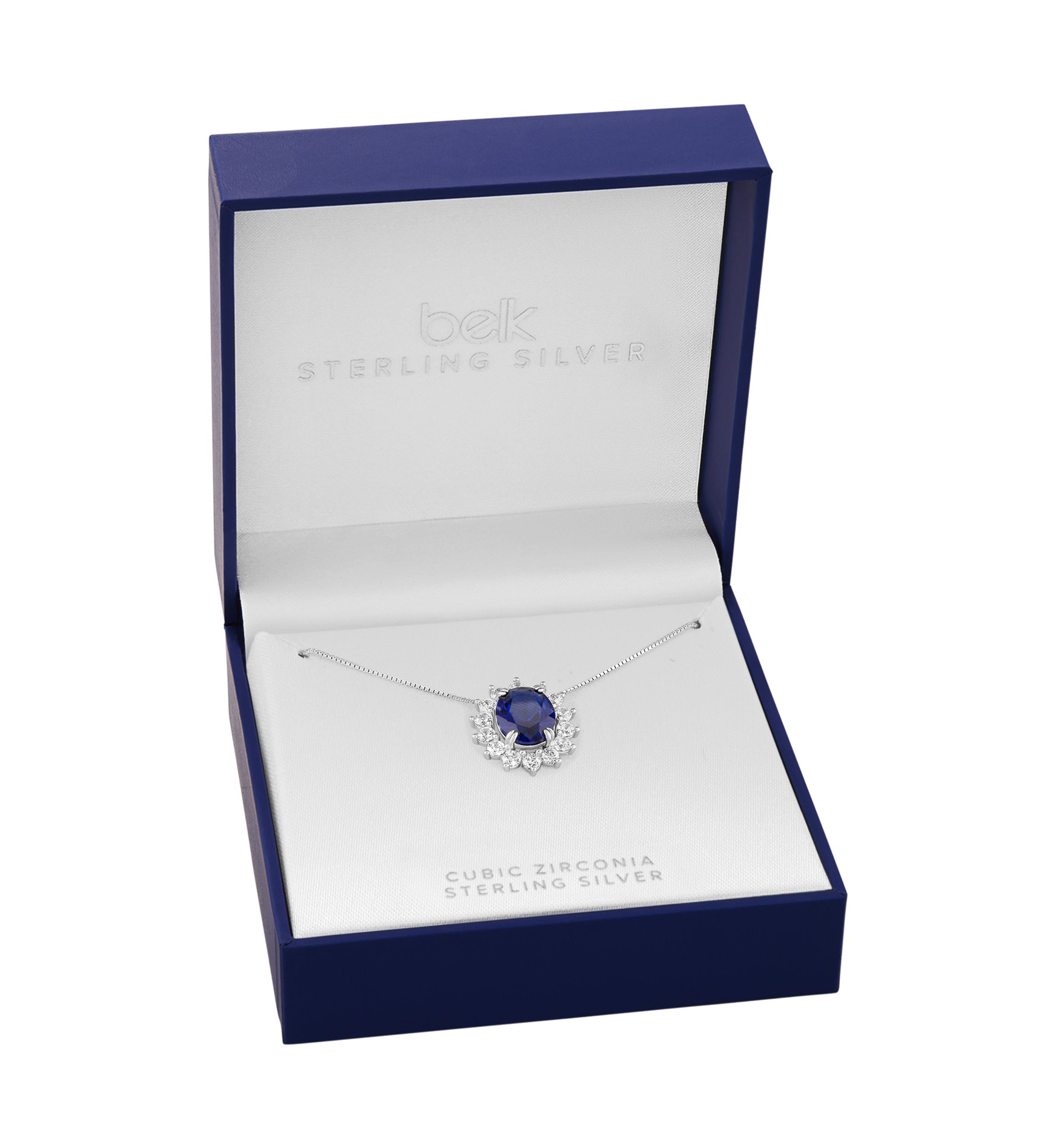 Sterling Silver Oval Center Cubic Zirconia Flower Pendant Necklace
