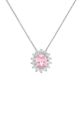 Belk Sterling Silver Sterling Silver Oval Center Cubic Zirconia Flower Pendant Necklace, 18 in