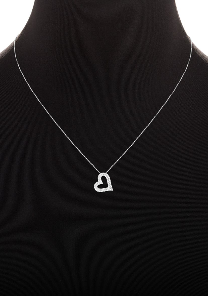 Sterling Silver Pavé Cubic Zirconia Open Heart Pendant Necklace