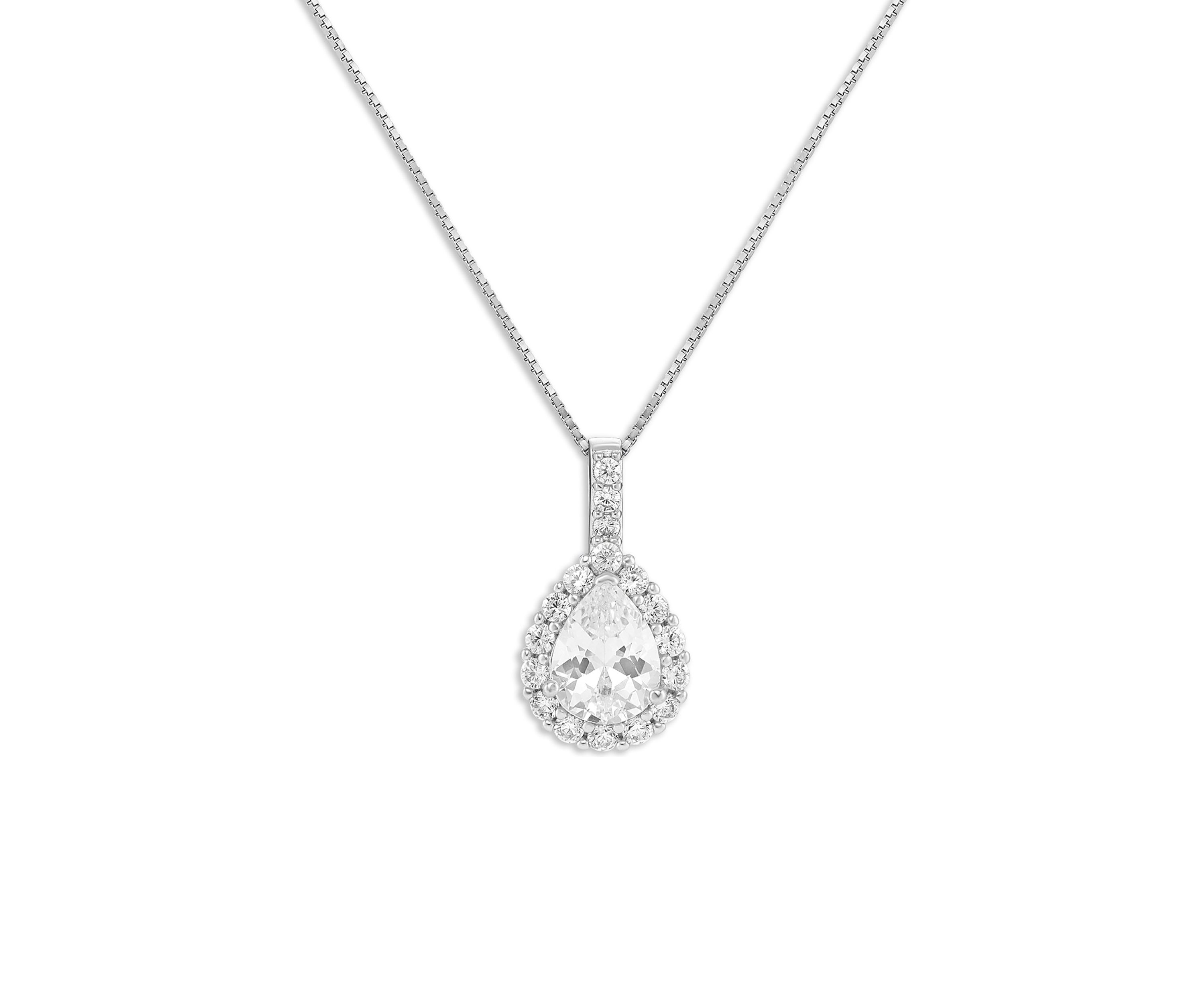 Sterling Silver Pavé Cubic Zirconia Teardrop Pendant Necklace