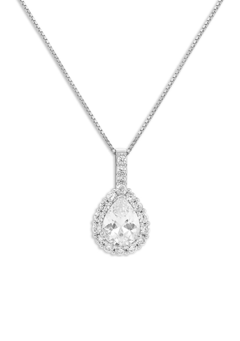 Sterling Silver Pavé Cubic Zirconia Teardrop Pendant Necklace
