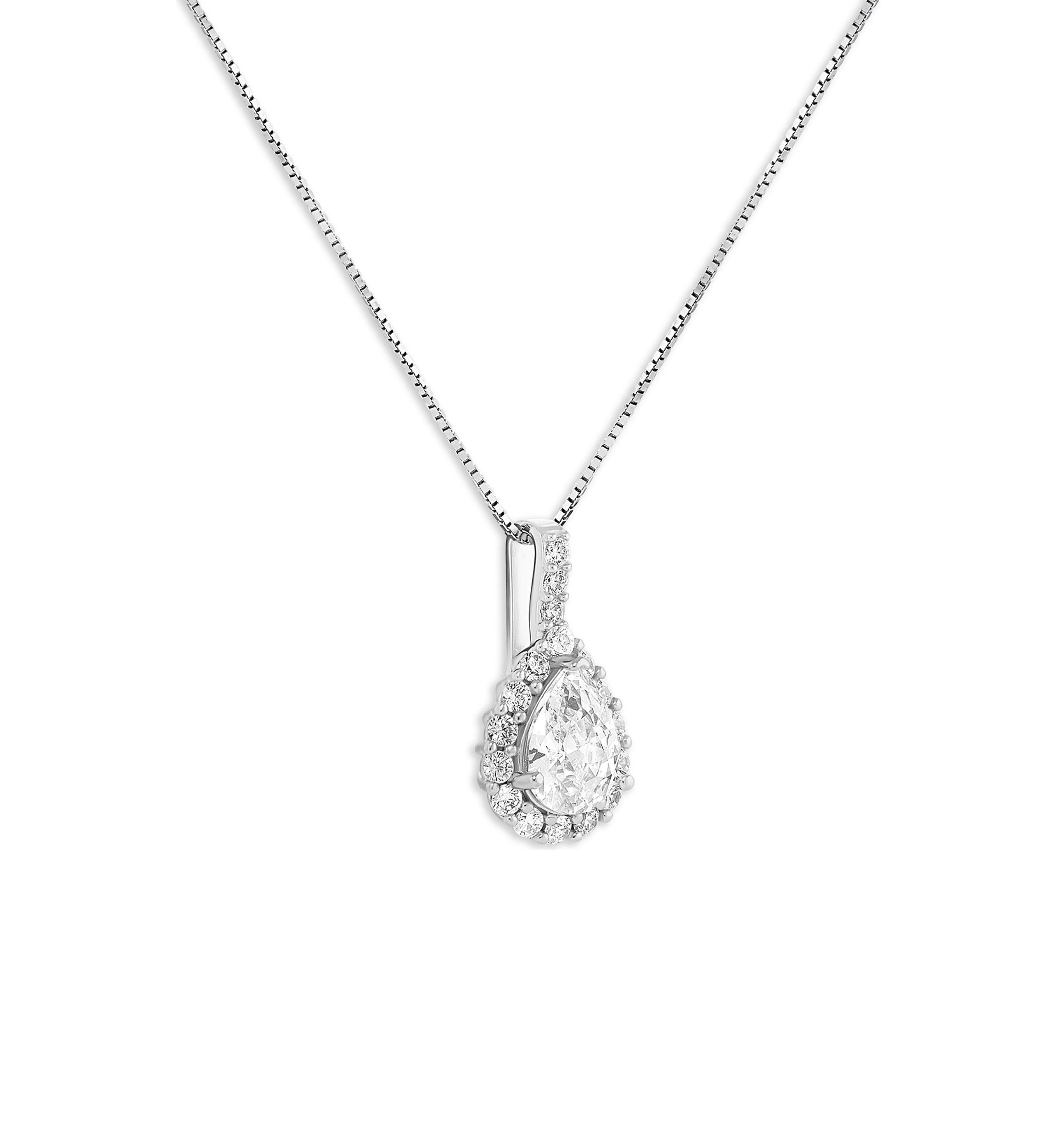 Sterling Silver Pavé Cubic Zirconia Teardrop Pendant Necklace