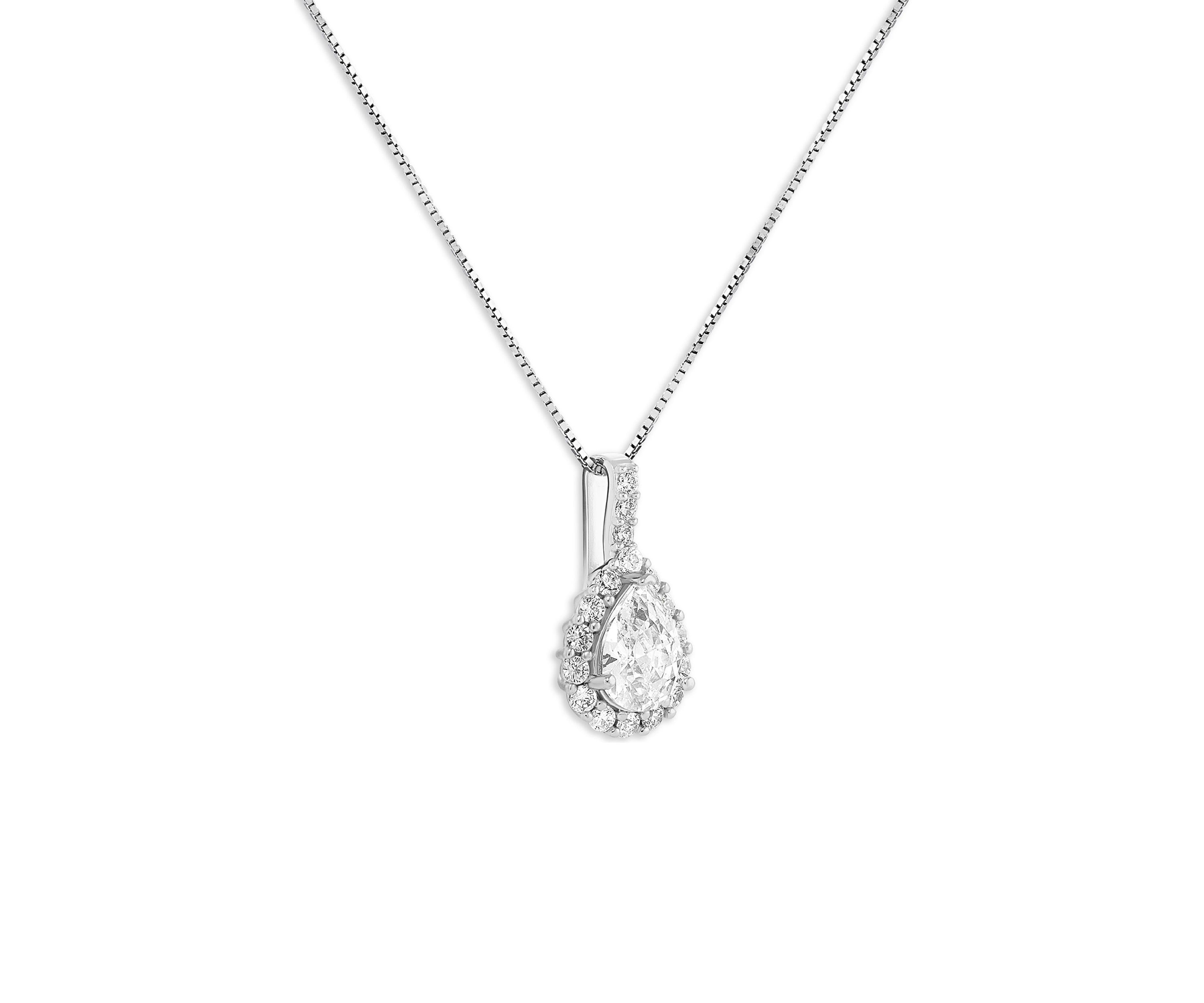 Sterling Silver Pavé Cubic Zirconia Teardrop Pendant Necklace