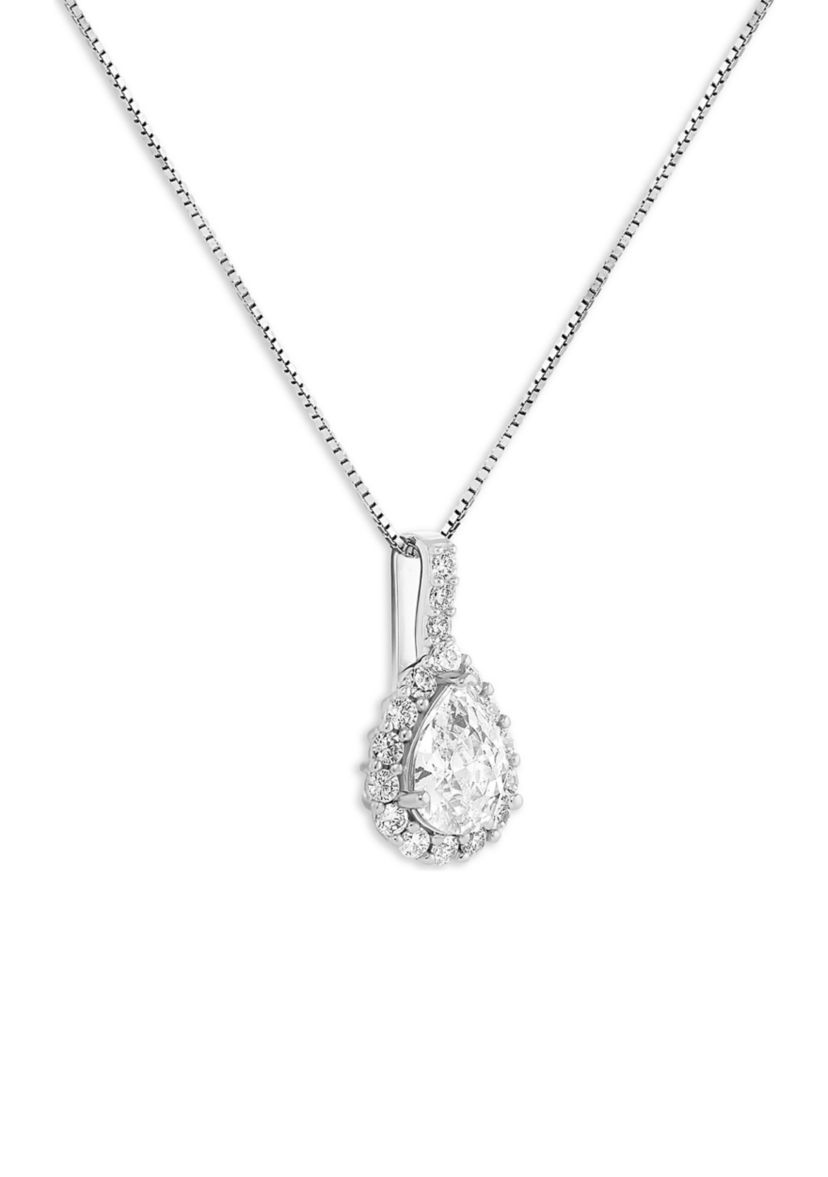 Sterling Silver Pavé Cubic Zirconia Teardrop Pendant Necklace