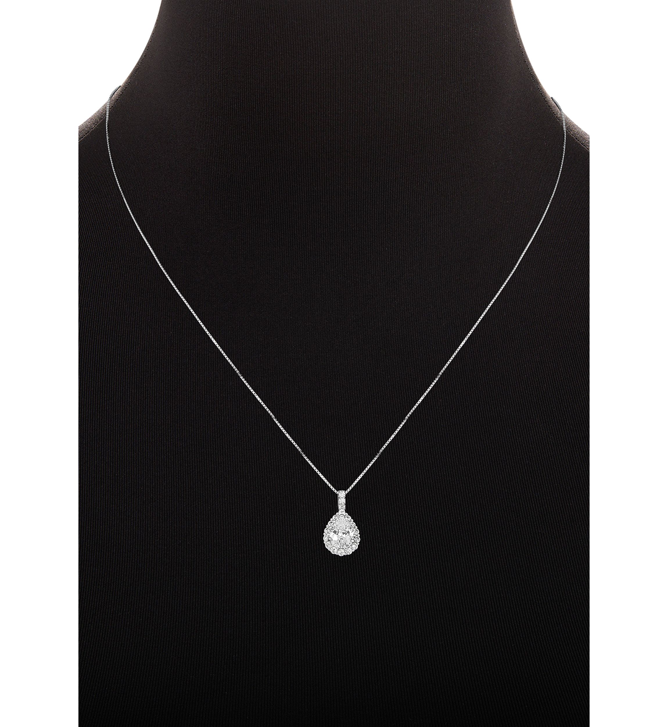 Sterling Silver Pavé Cubic Zirconia Teardrop Pendant Necklace