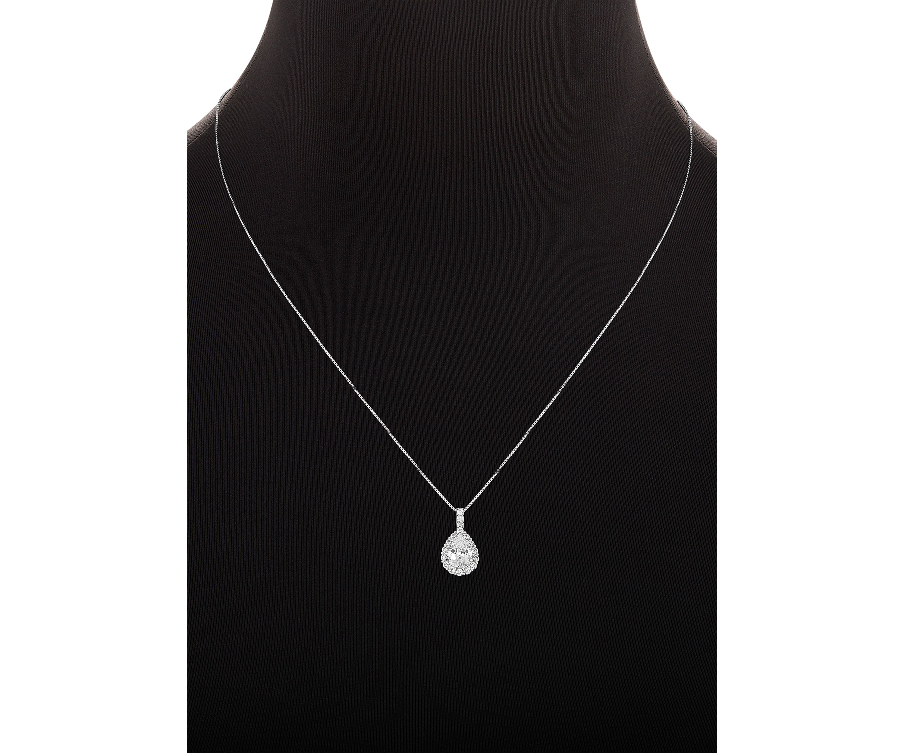 Sterling Silver Pavé Cubic Zirconia Teardrop Pendant Necklace