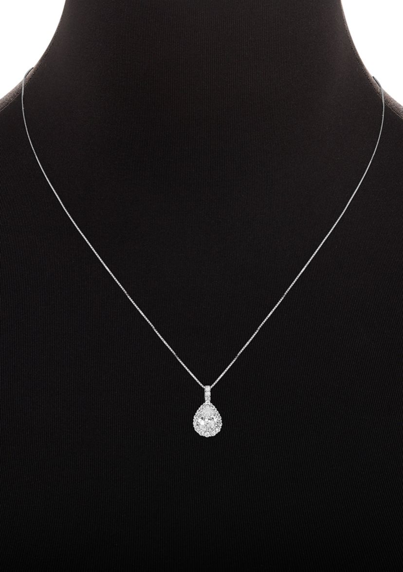 Sterling Silver Pavé Cubic Zirconia Teardrop Pendant Necklace