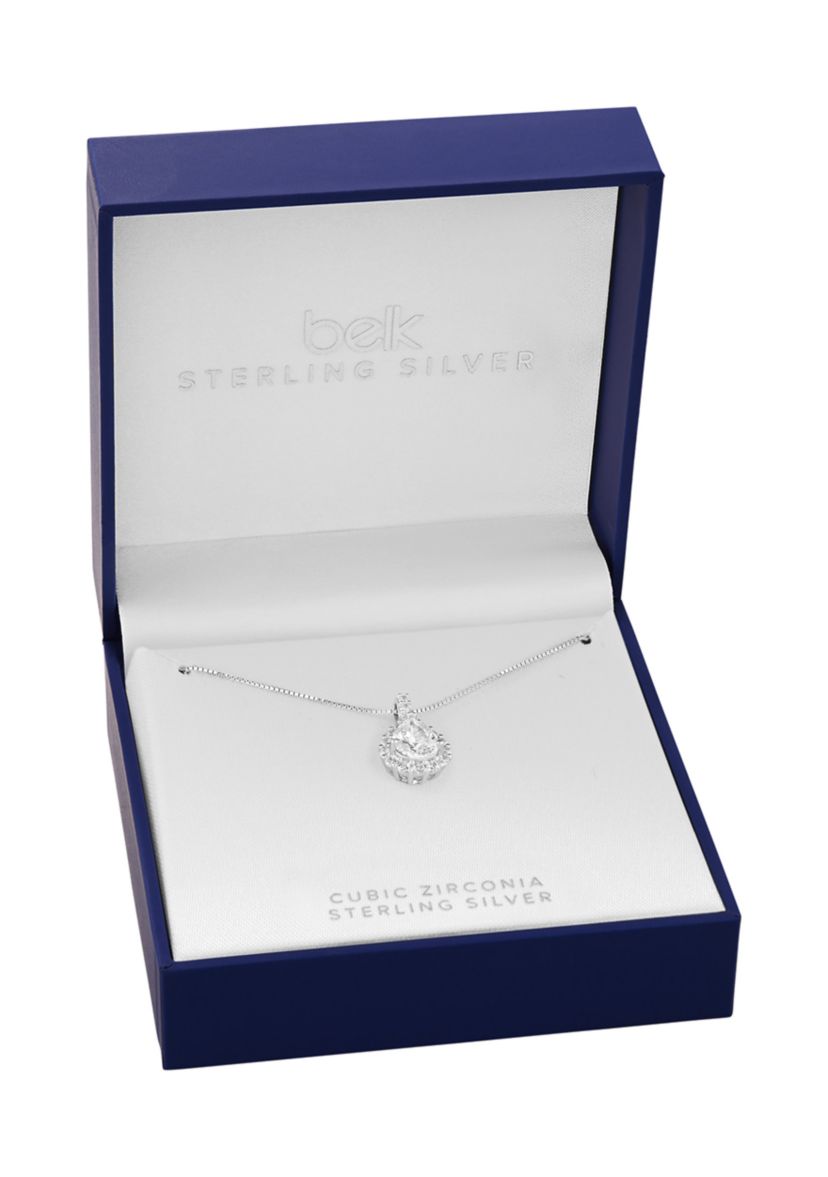 Sterling Silver Pavé Cubic Zirconia Teardrop Pendant Necklace