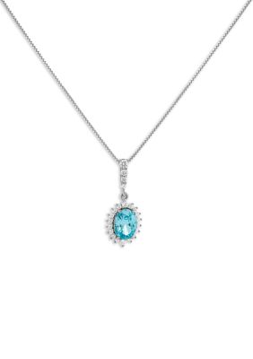 Belk Sterling Silver Sterling Silver Cubic Zirconia Aqua Oval Flower Pendant Necklace, 18 in