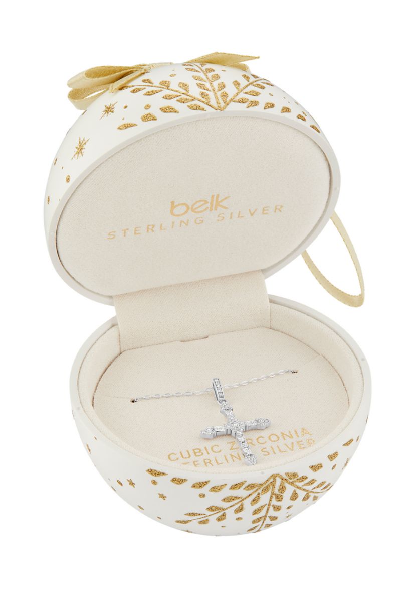 Sterling Silver Baguette Pave CZ Cross Pendant Necklace