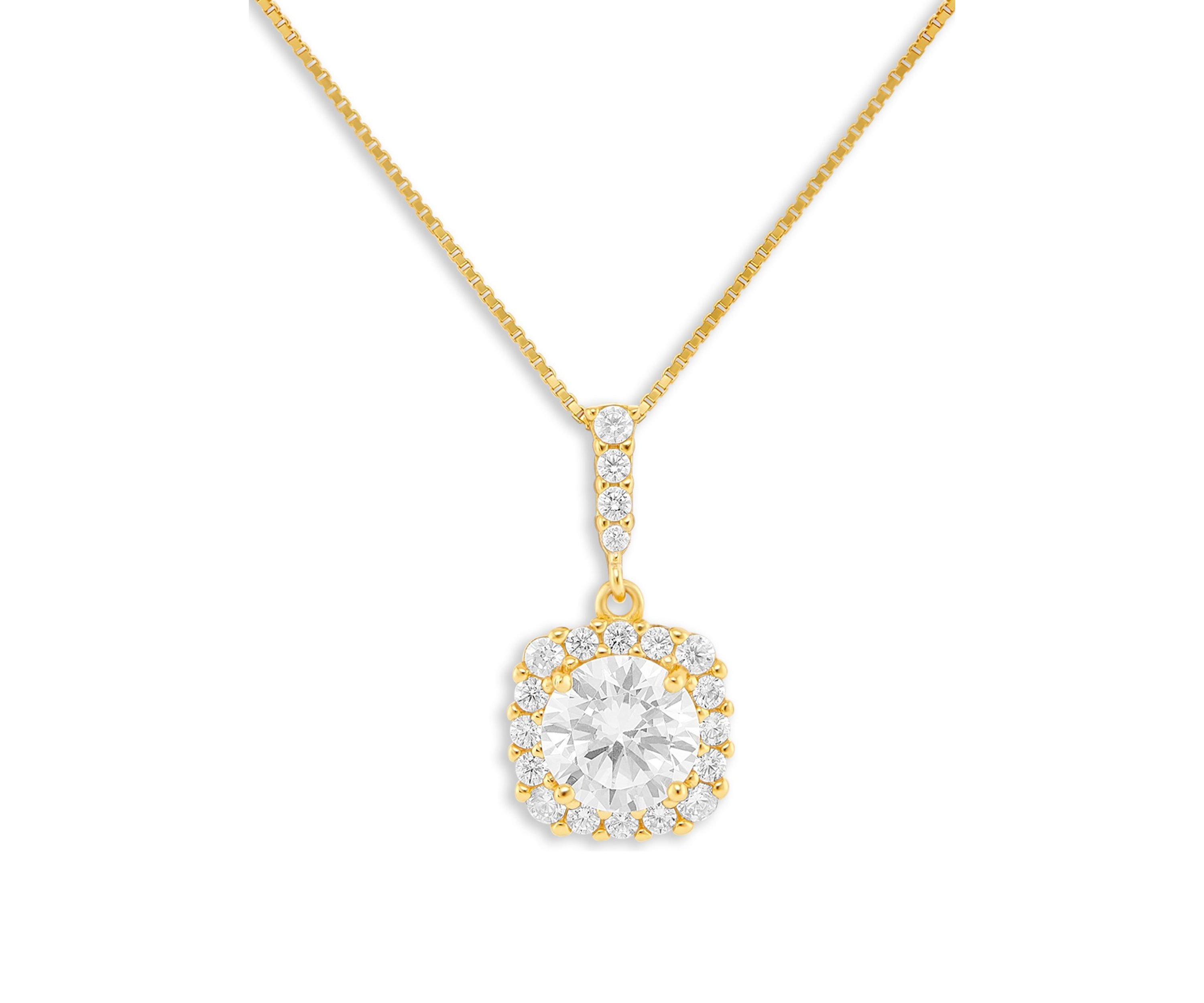 Sterling Silver Pavé Cubic Zirconia Square Pendant Necklace