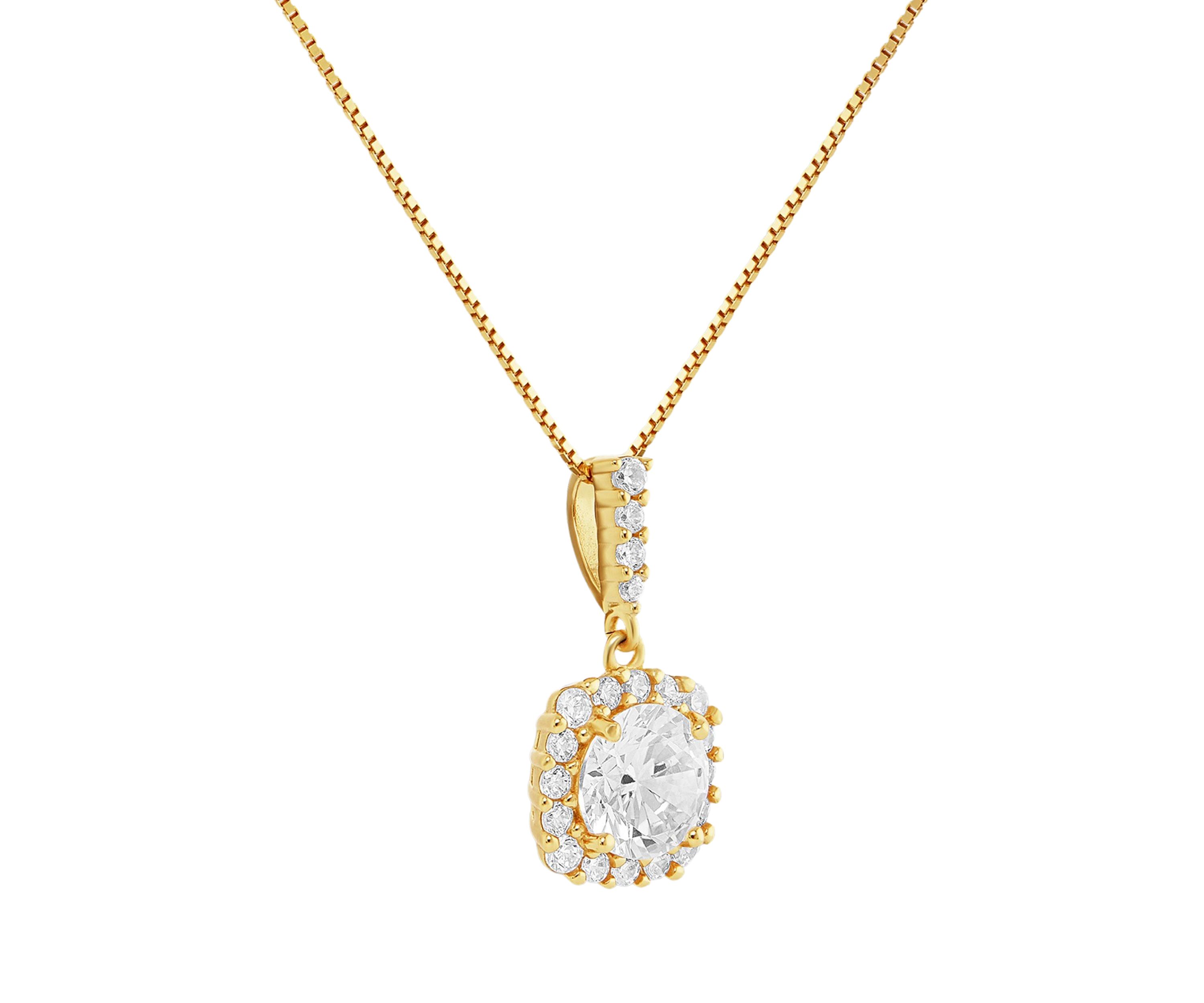 Sterling Silver Pavé Cubic Zirconia Square Pendant Necklace