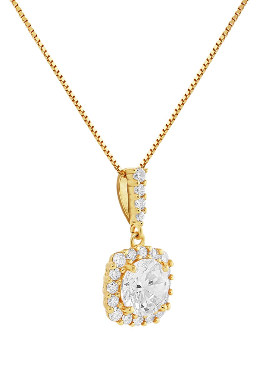 Sterling Silver Pavé Cubic Zirconia Square Pendant Necklace