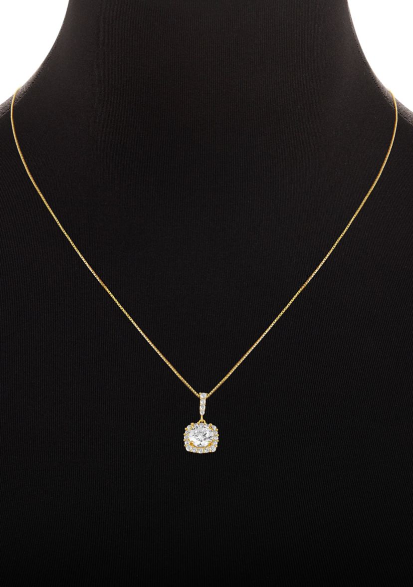 Sterling Silver Pavé Cubic Zirconia Square Pendant Necklace