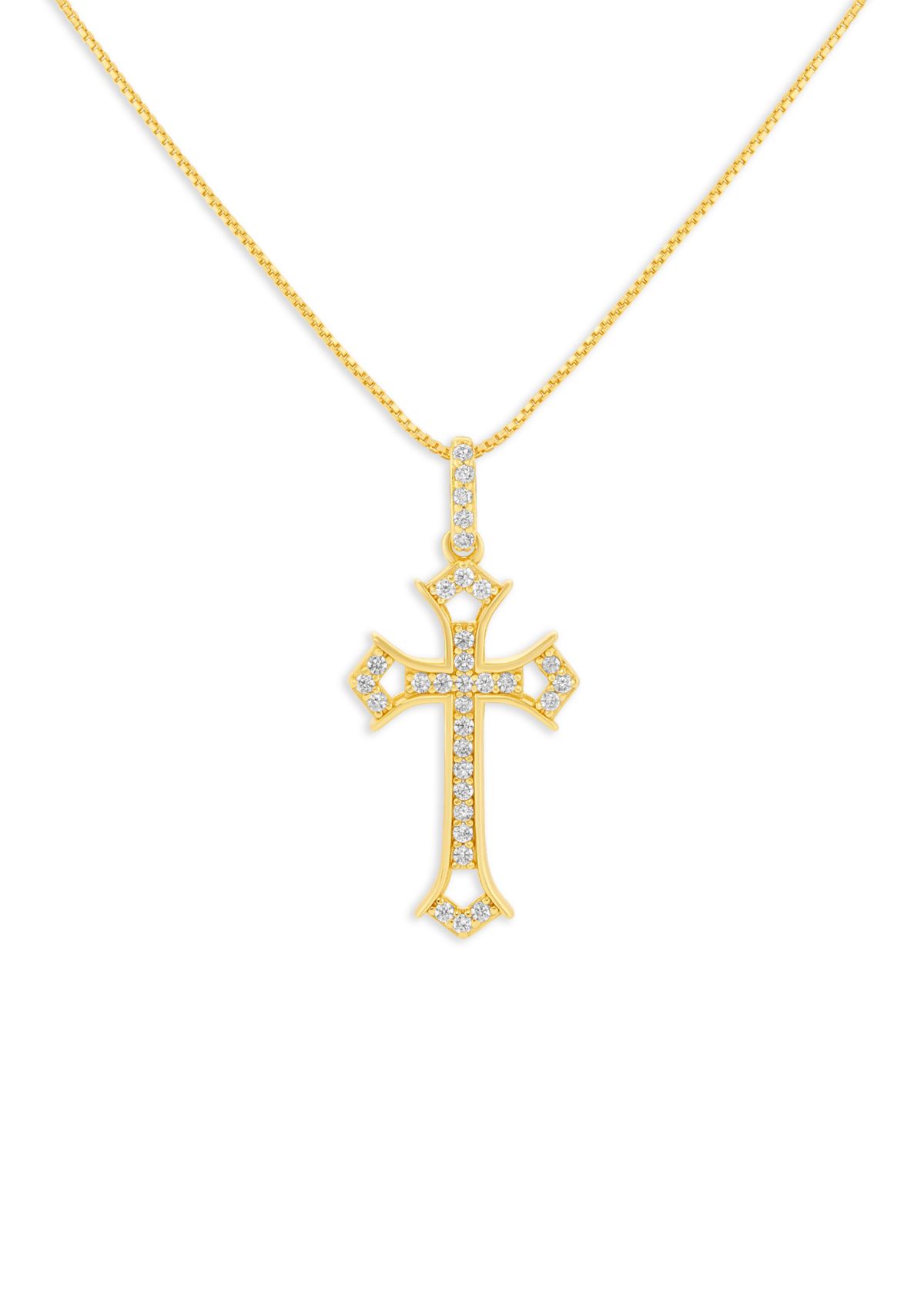 Gold Over Sterling Silver Pave CZ Cross Pendant Necklace