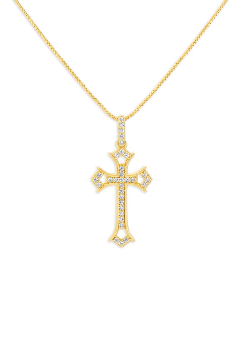 Gold Over Sterling Silver Pave CZ Cross Pendant Necklace