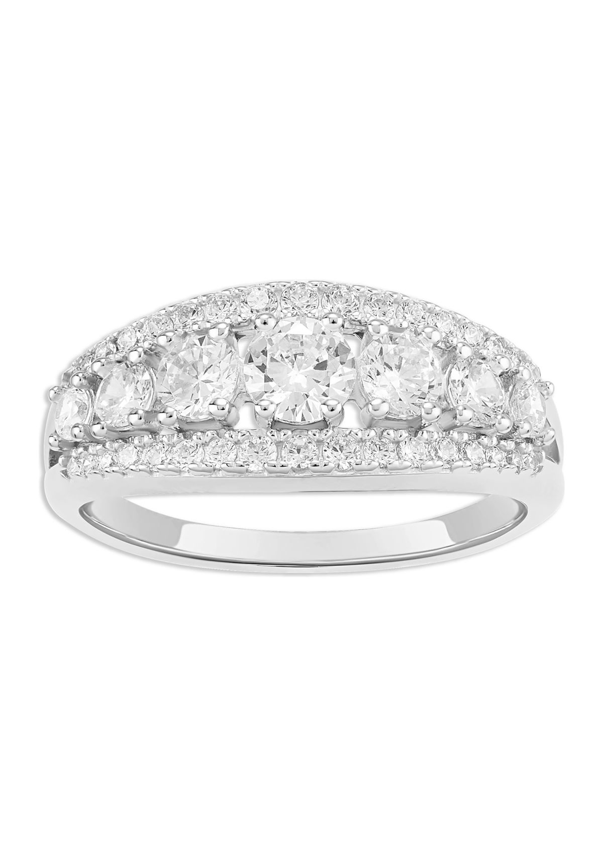 Sterling Silver Graduated Round Cubic Zirconia Ring