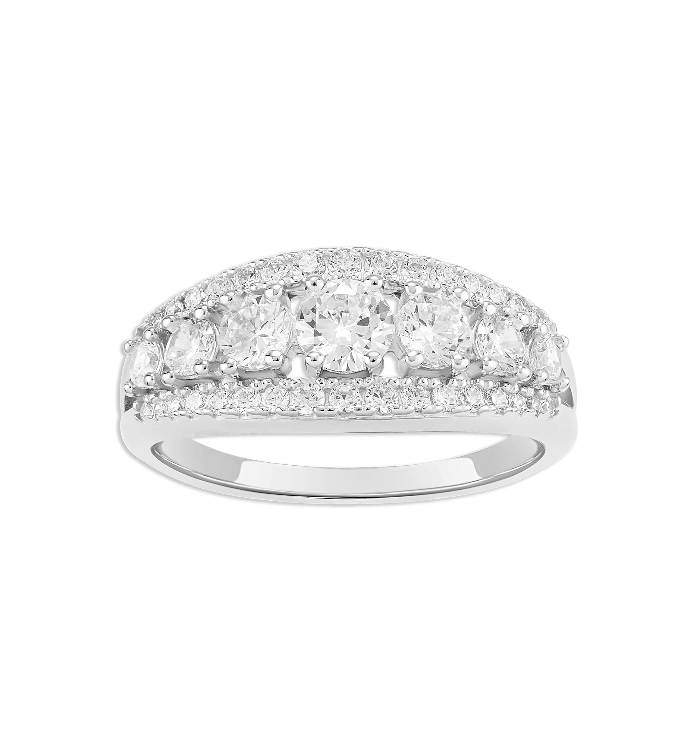 Sterling Silver Graduated Round Cubic Zirconia Ring