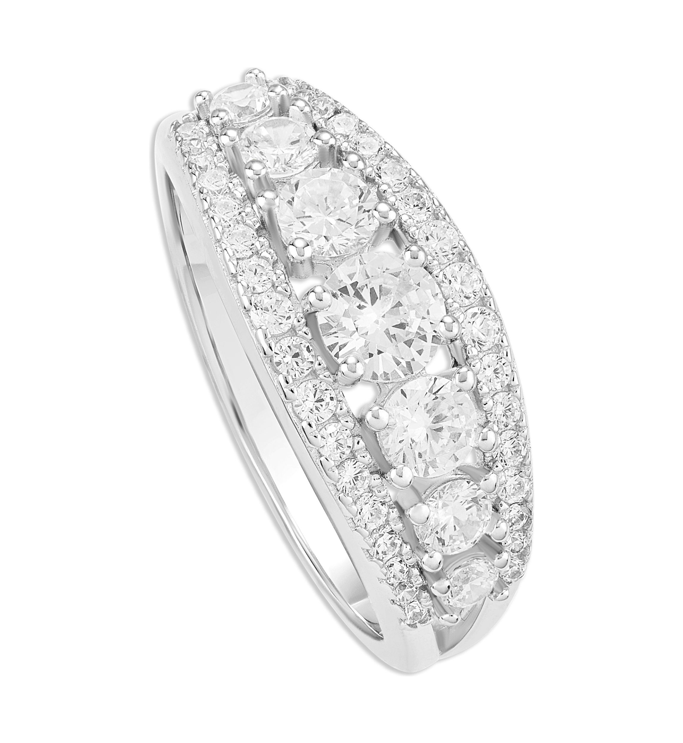 Sterling Silver Graduated Round Cubic Zirconia Ring