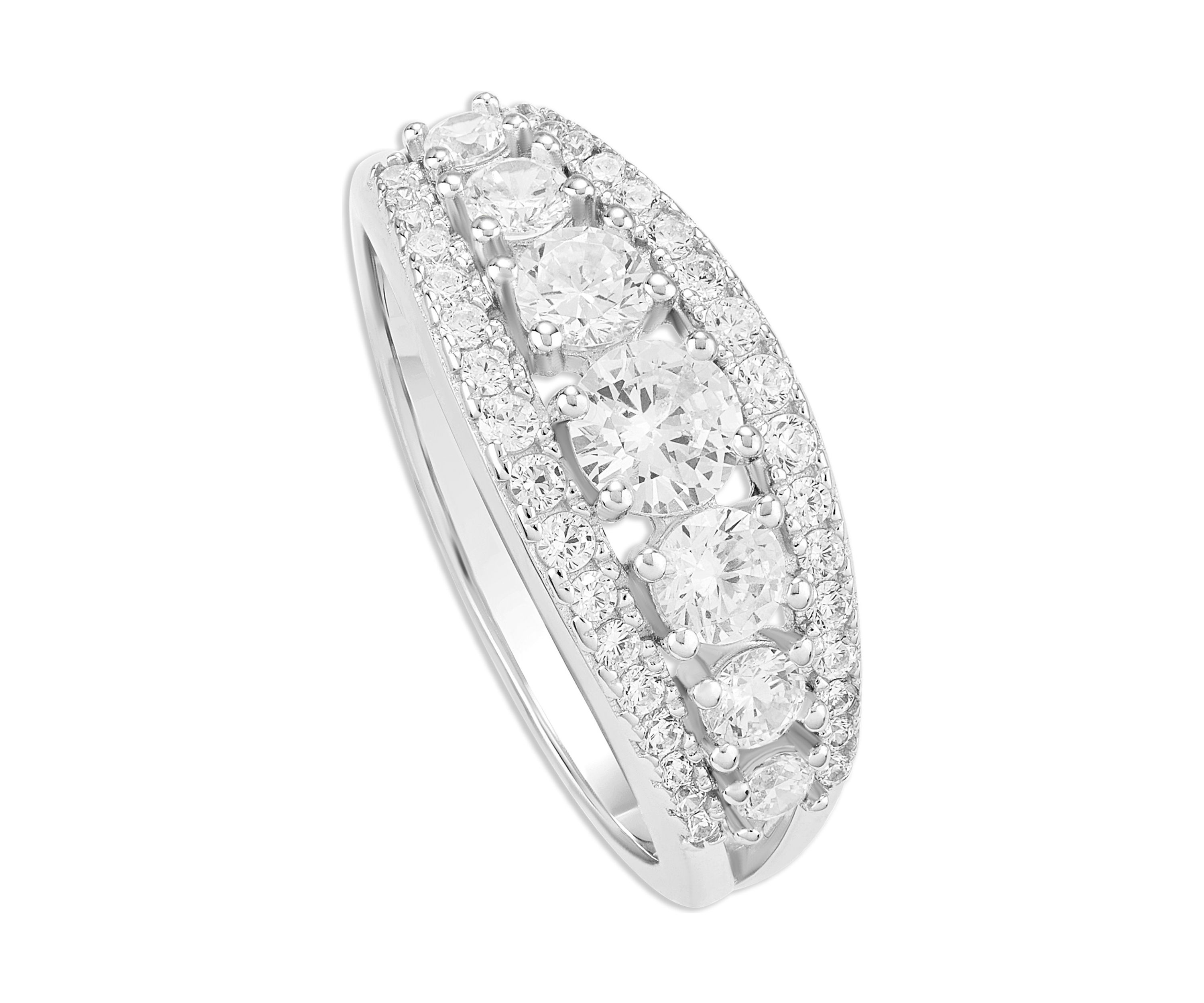 Sterling Silver Graduated Round Cubic Zirconia Ring