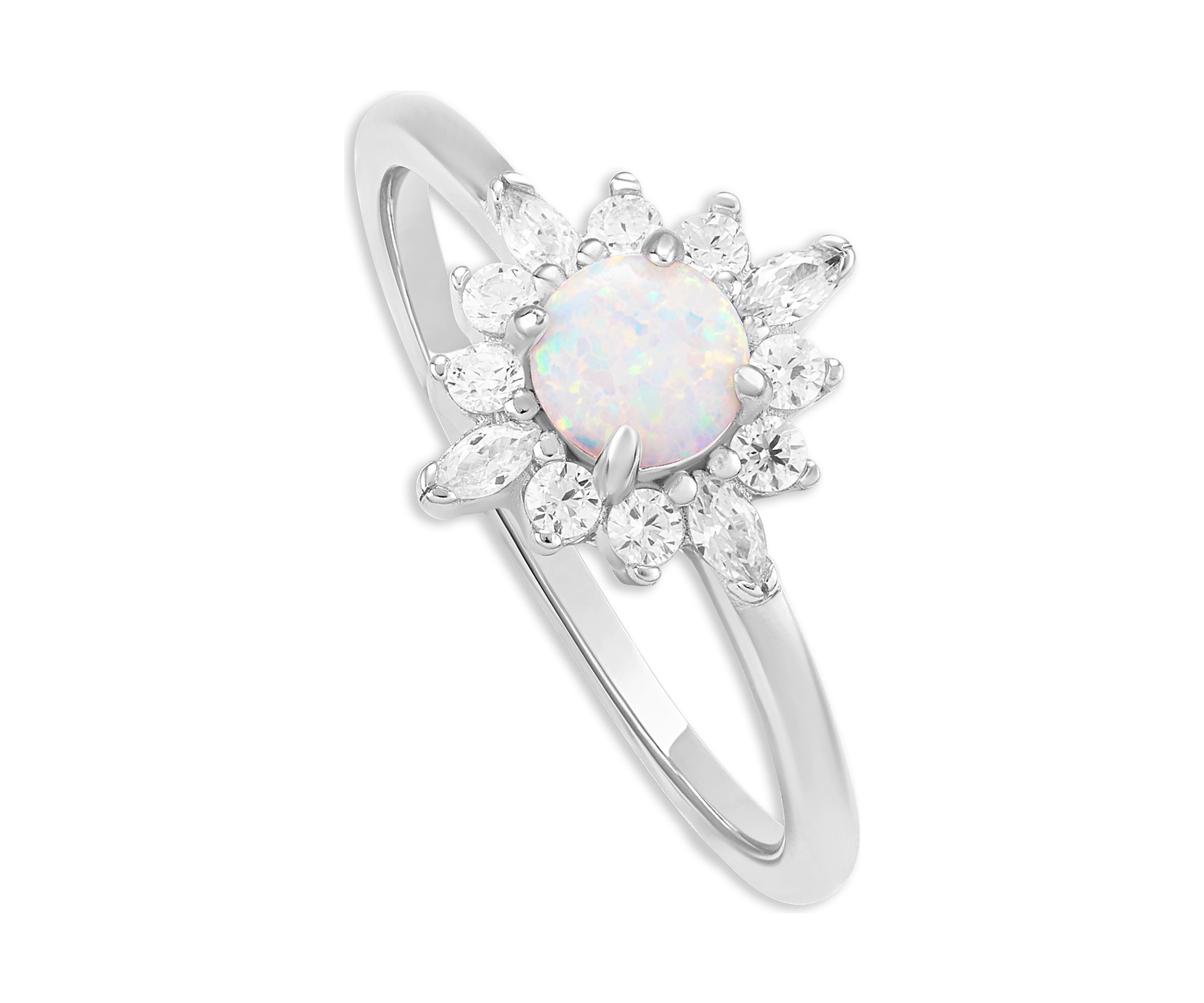 Sterling Silver Cubic Zirconia Opal Center Cluster Ring - Size 7