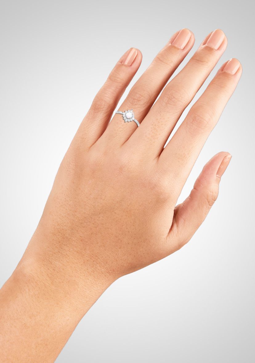 Sterling Silver Cubic Zirconia Opal Center Cluster Ring - Size 7