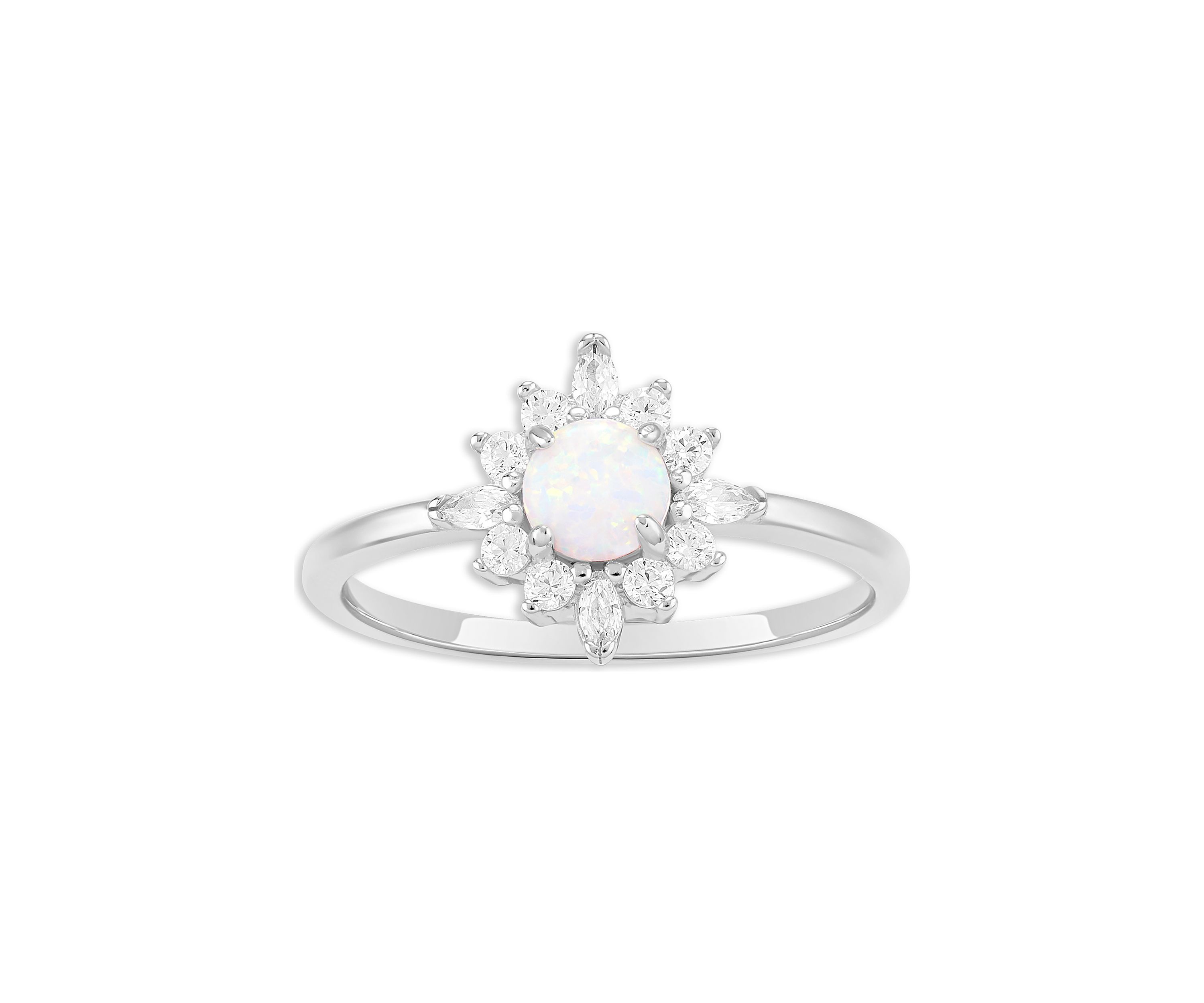 Sterling Silver Cubic Zirconia Opal Center Cluster Ring - Size 7