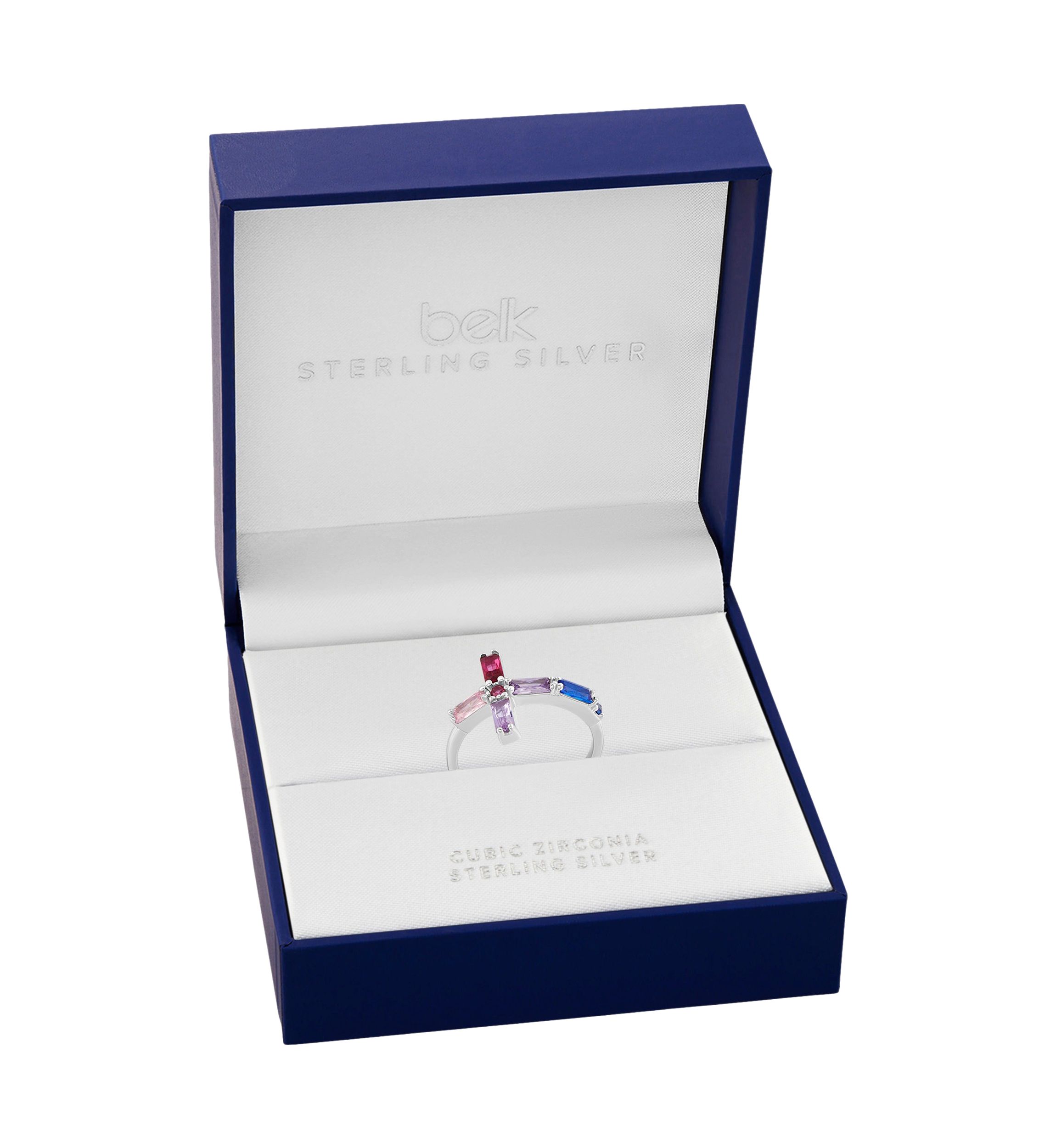 Sterling Silver Multicolor Baguette Cubic Zirconia Cross Ring